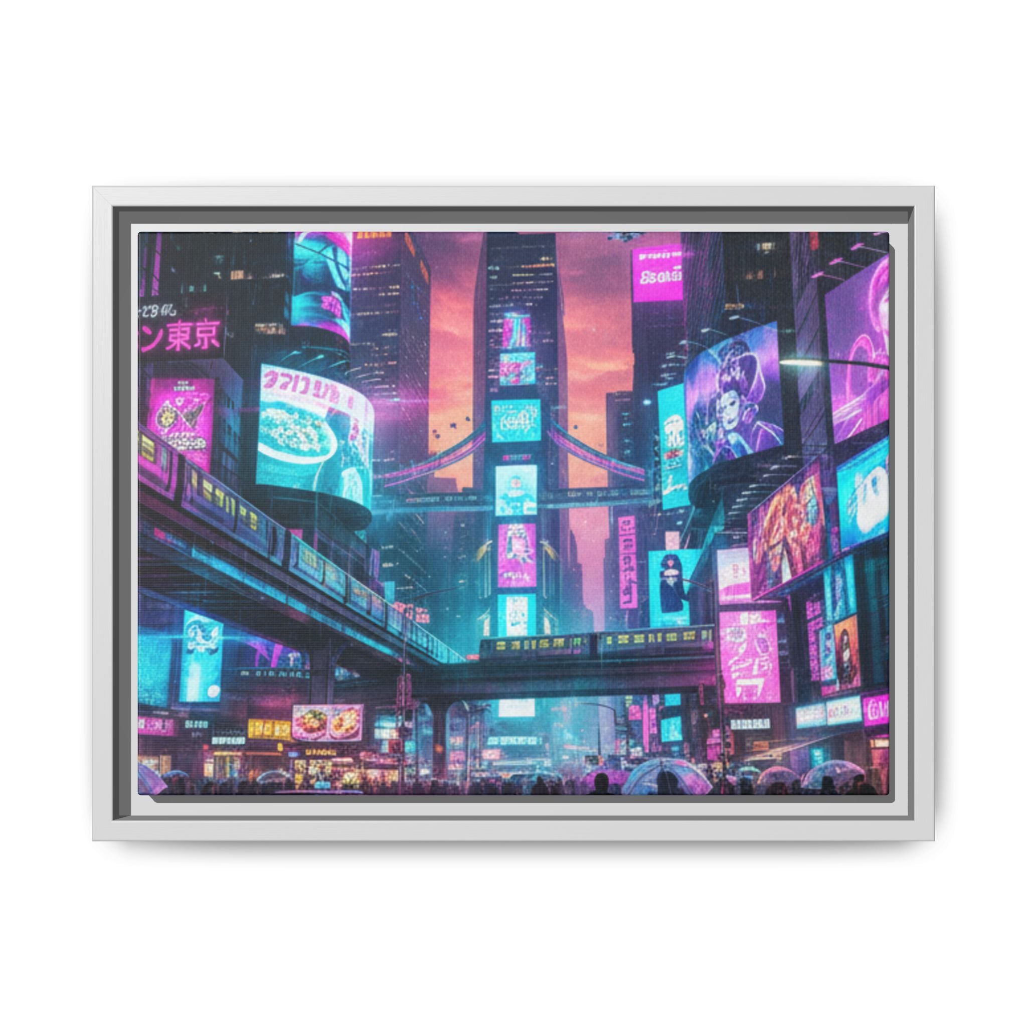Bright Future Cityscape Vibrant Wall Art  — Framed Cyberpunk Wall Art