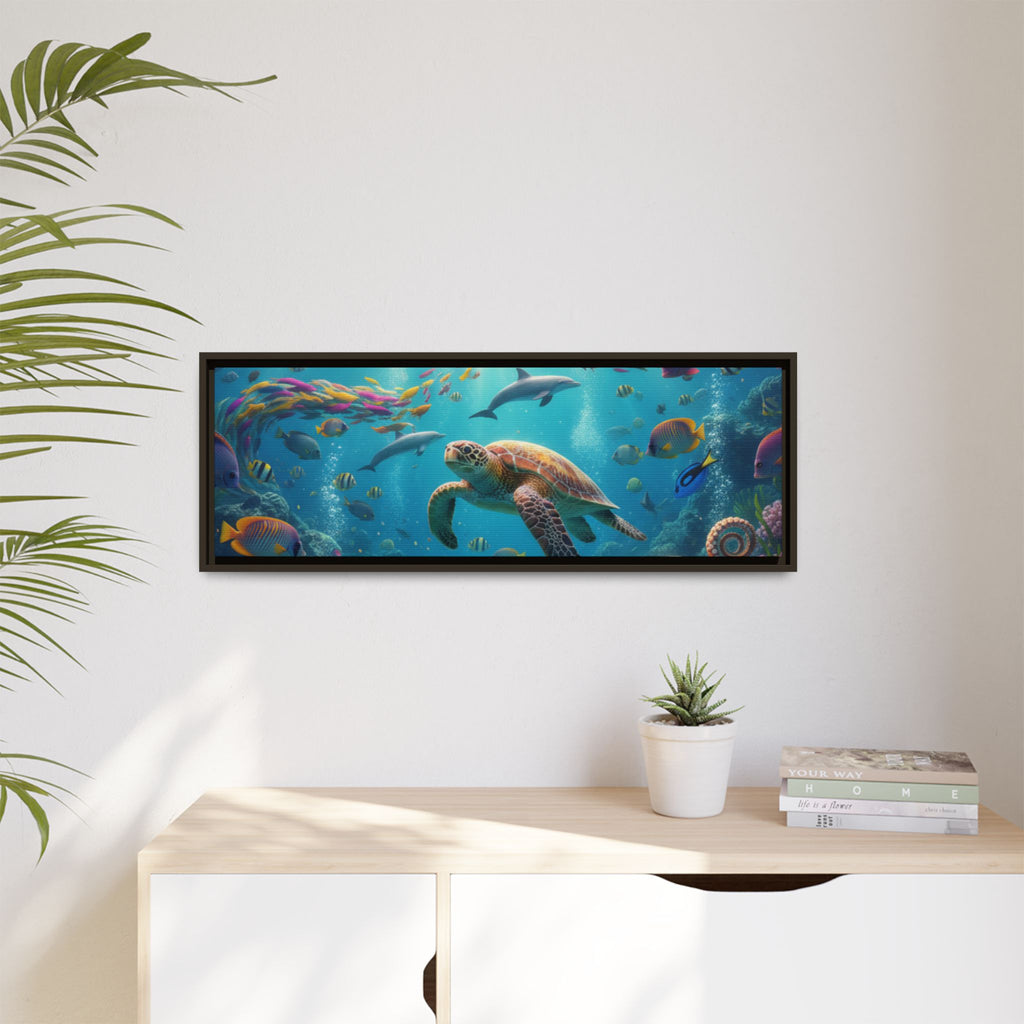 Framed Ocean Life Canvas — Colorful Sea Turtle Wall Art
