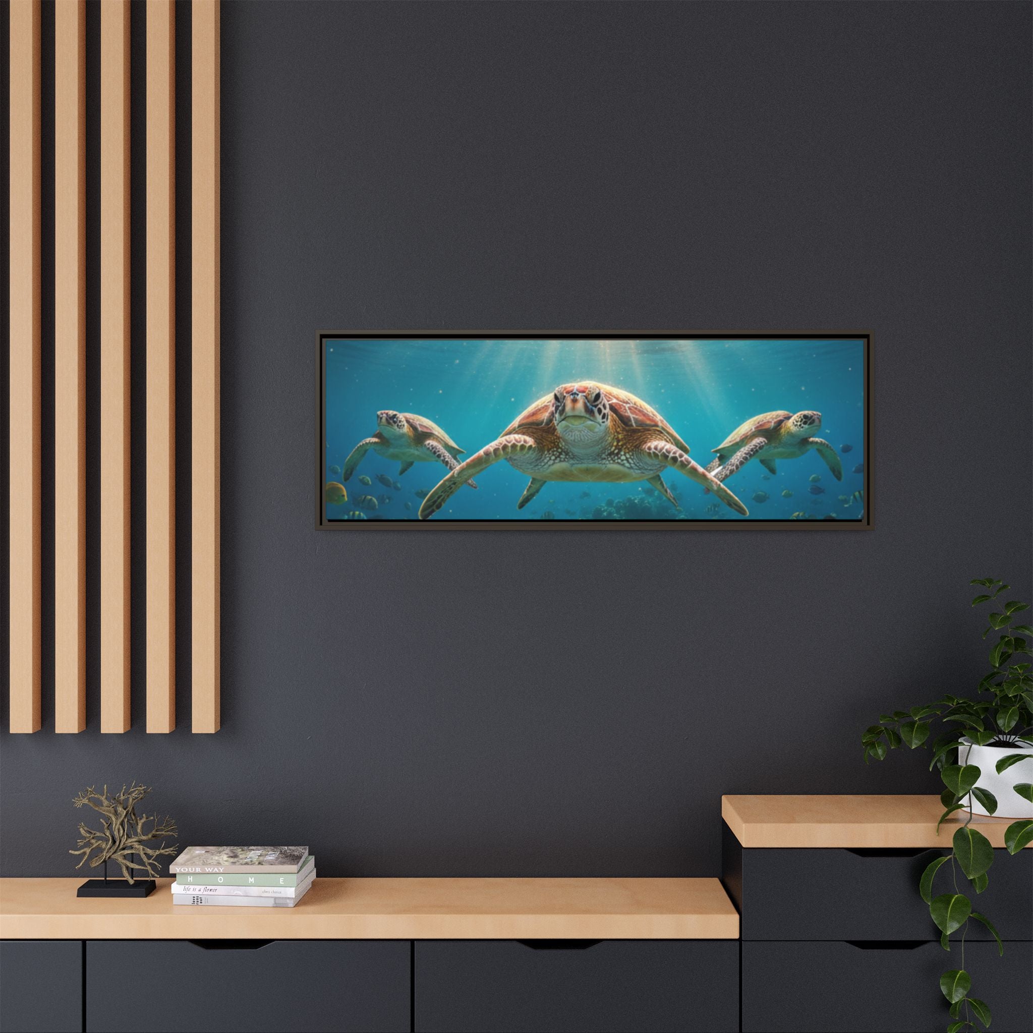 Sea Turtle Ocean Art — Framed Matte Canvas Wall Art