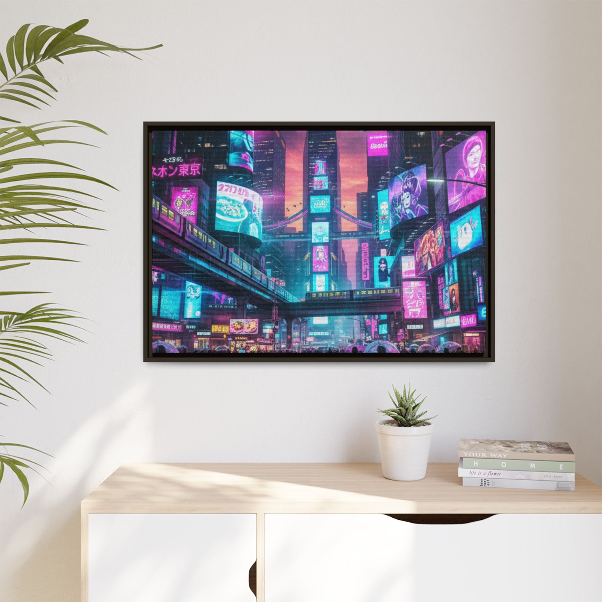 Bright Future Cityscape Vibrant Wall Art  — Framed Cyberpunk Wall Art