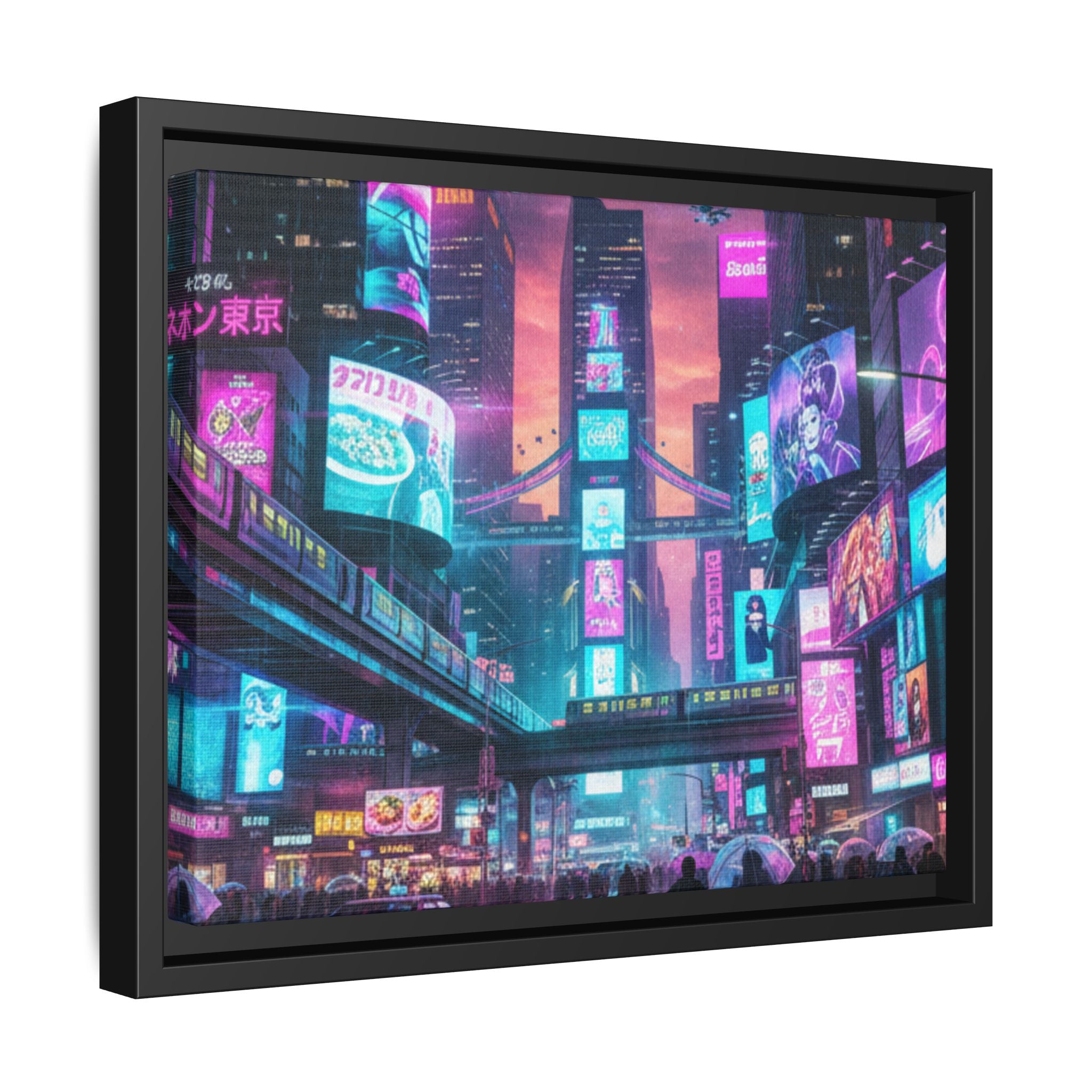 Bright Future Cityscape Vibrant Wall Art  — Framed Cyberpunk Wall Art