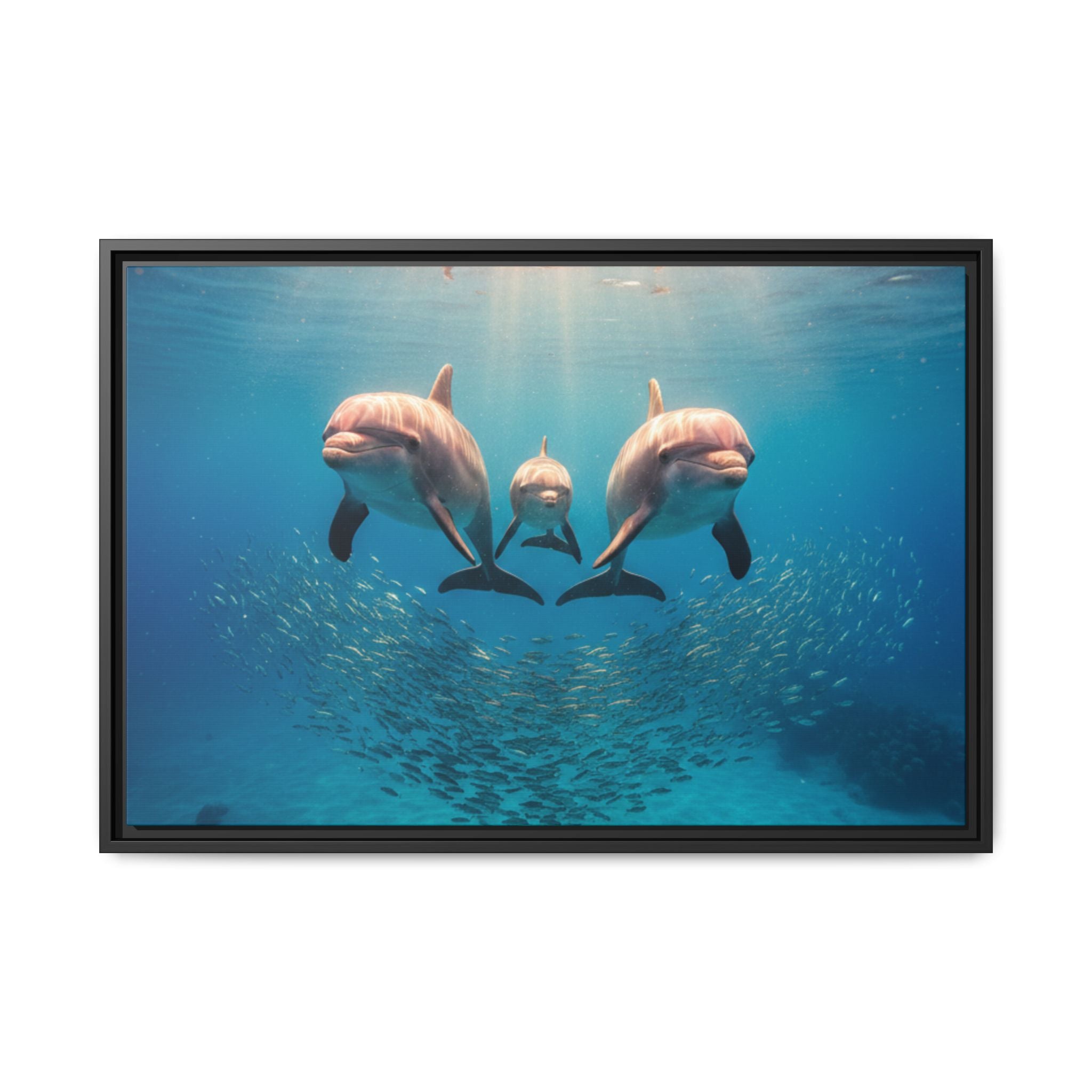 Framed Dolphin Canvas Print — Matte Ocean Wall Art