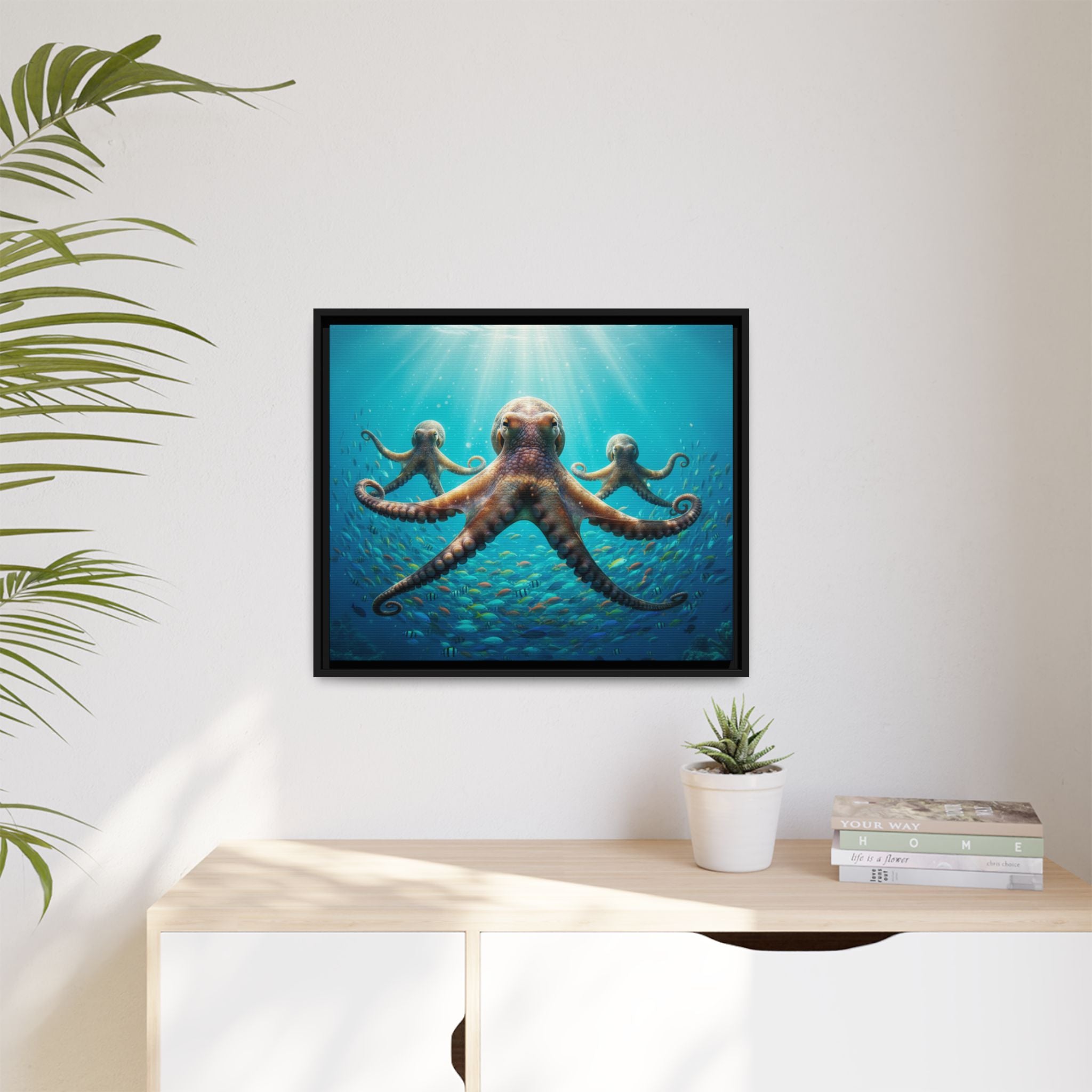 Framed Octopus Art Print — Vibrant Underwater Canvas Wall Decor