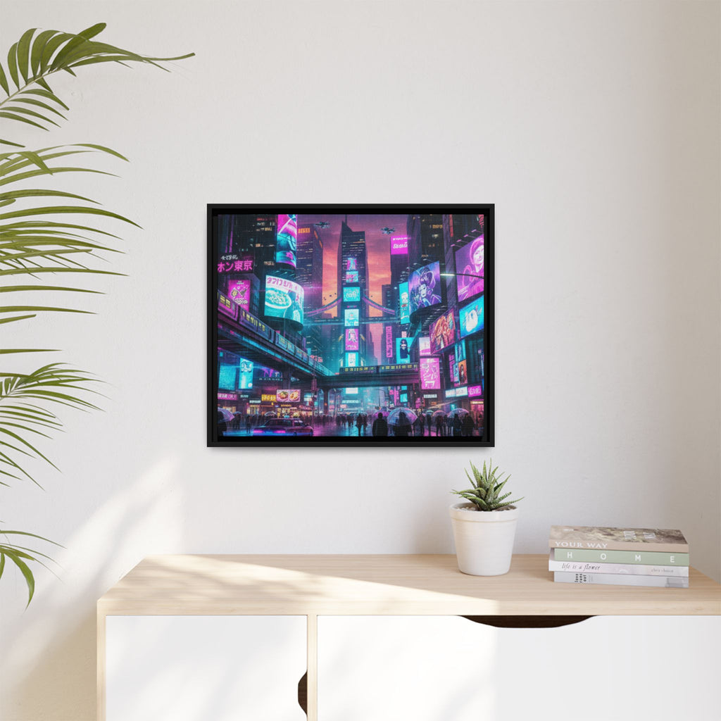 Bright Future Cityscape Vibrant Wall Art  — Framed Cyberpunk Wall Art