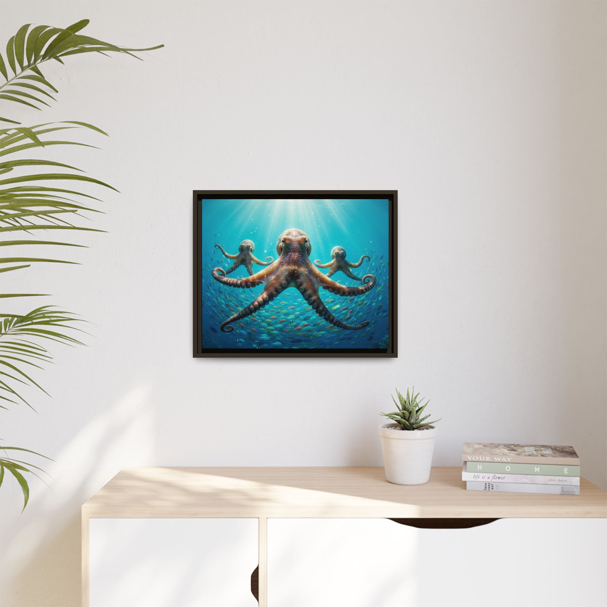 Framed Octopus Art Print — Vibrant Underwater Canvas Wall Decor