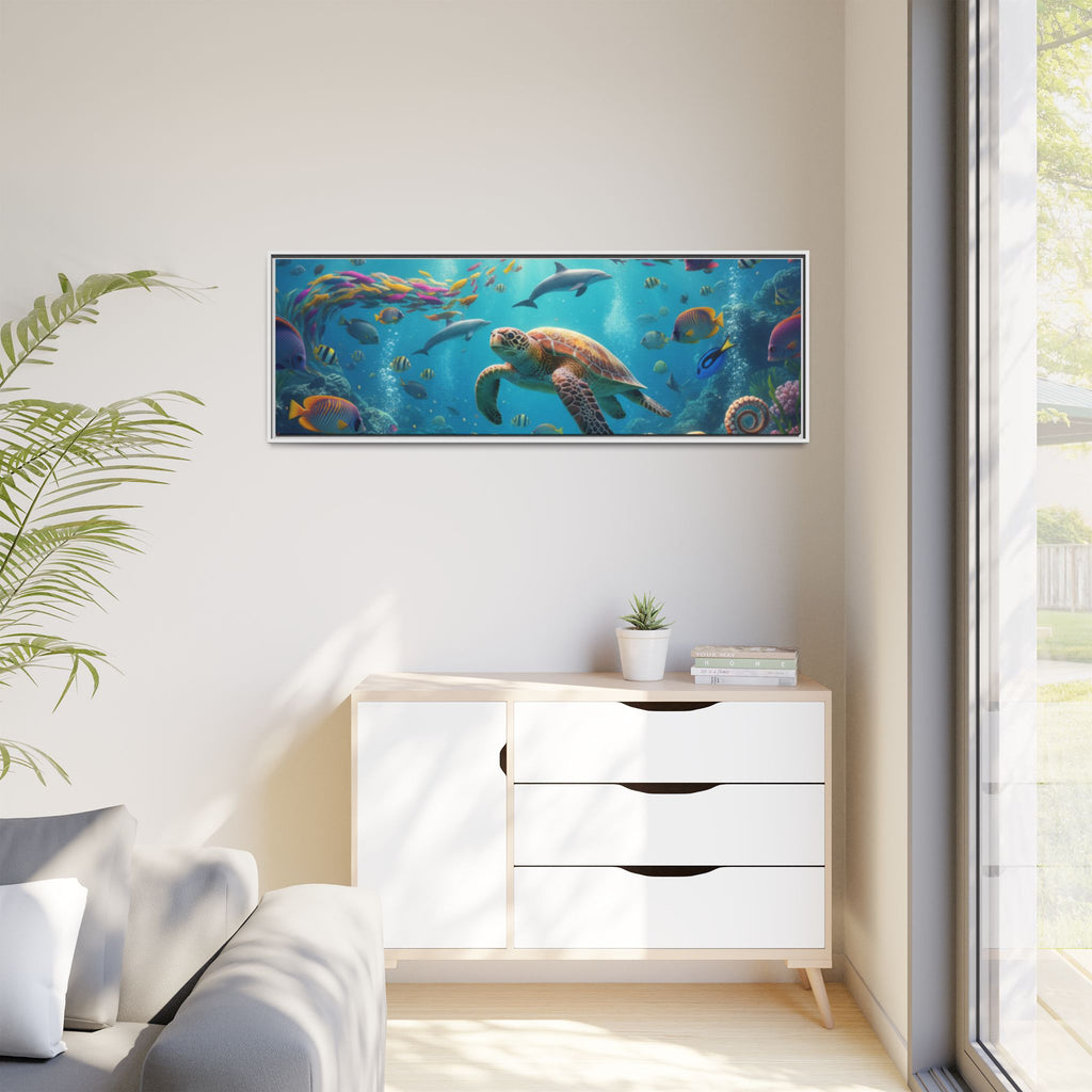 Framed Ocean Life Canvas — Colorful Sea Turtle Wall Art