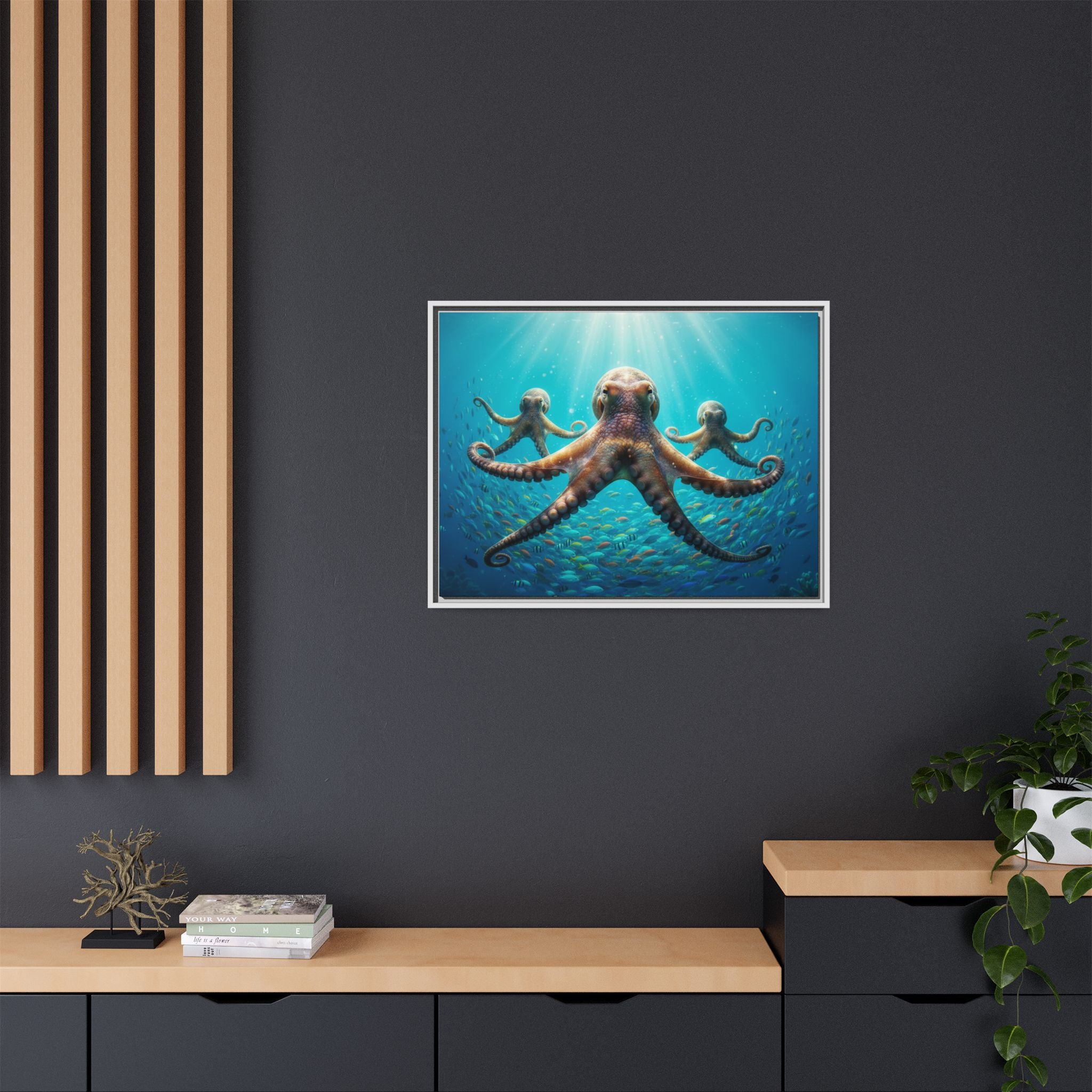 Framed Octopus Art Print — Vibrant Underwater Canvas Wall Decor
