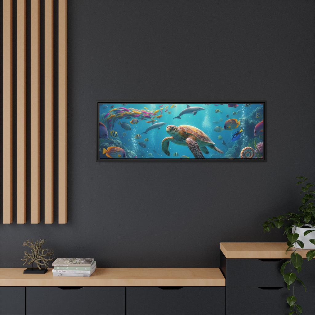 Framed Ocean Life Canvas — Colorful Sea Turtle Wall Art