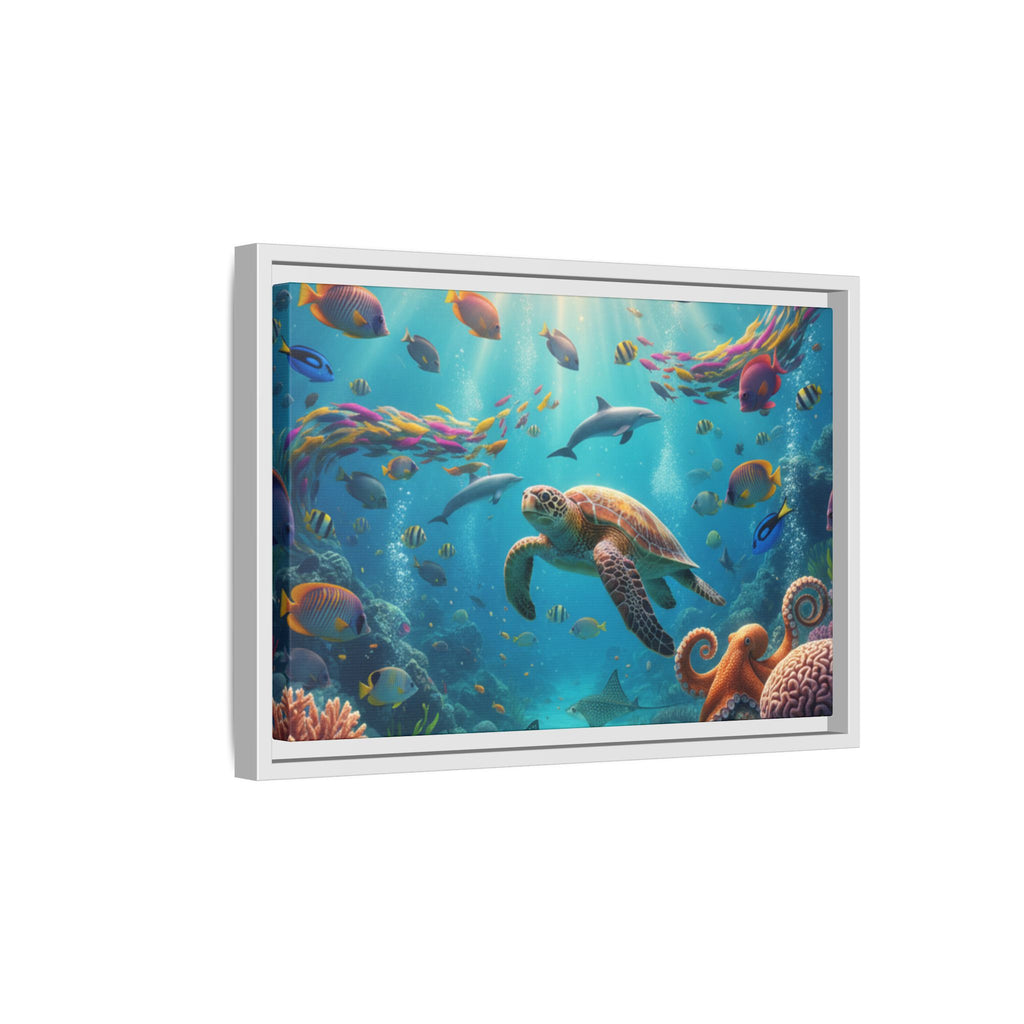 Framed Ocean Life Canvas — Colorful Sea Turtle Wall Art