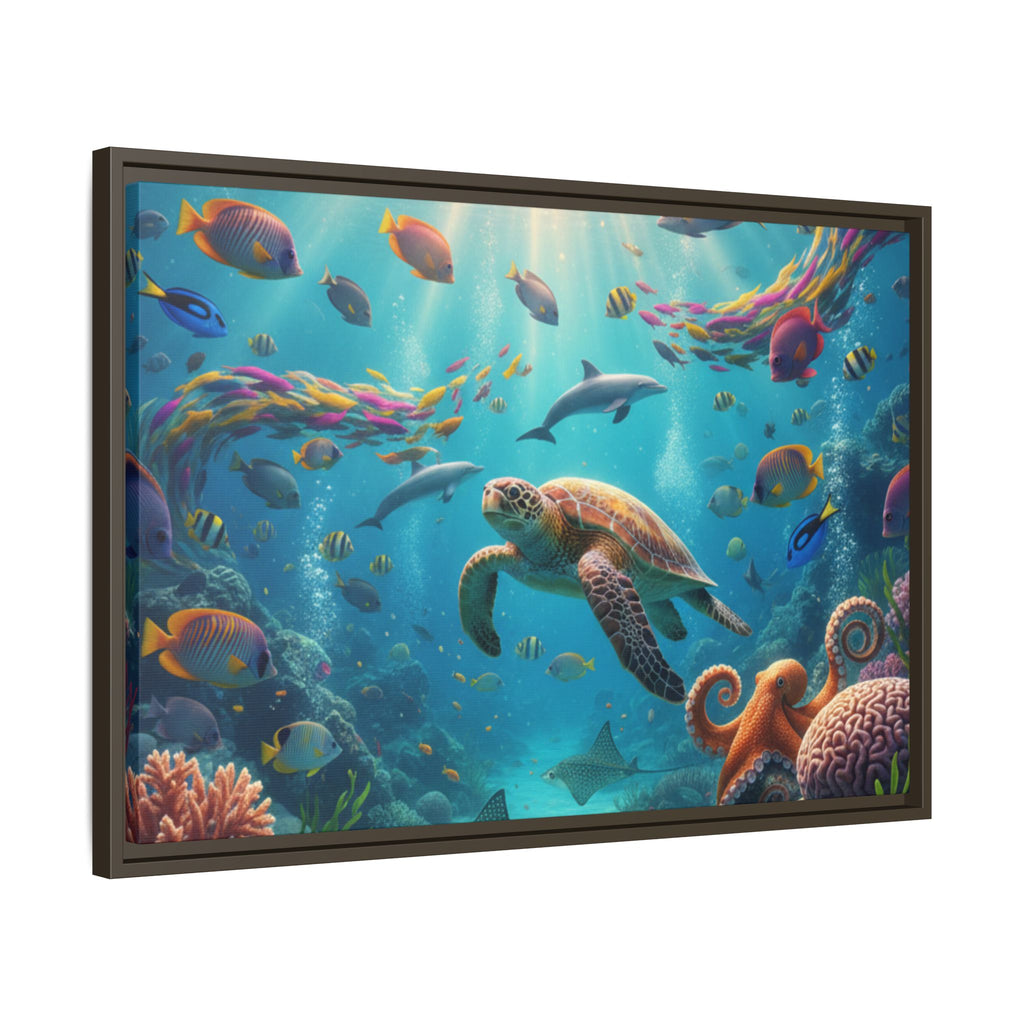 Framed Ocean Life Canvas — Colorful Sea Turtle Wall Art