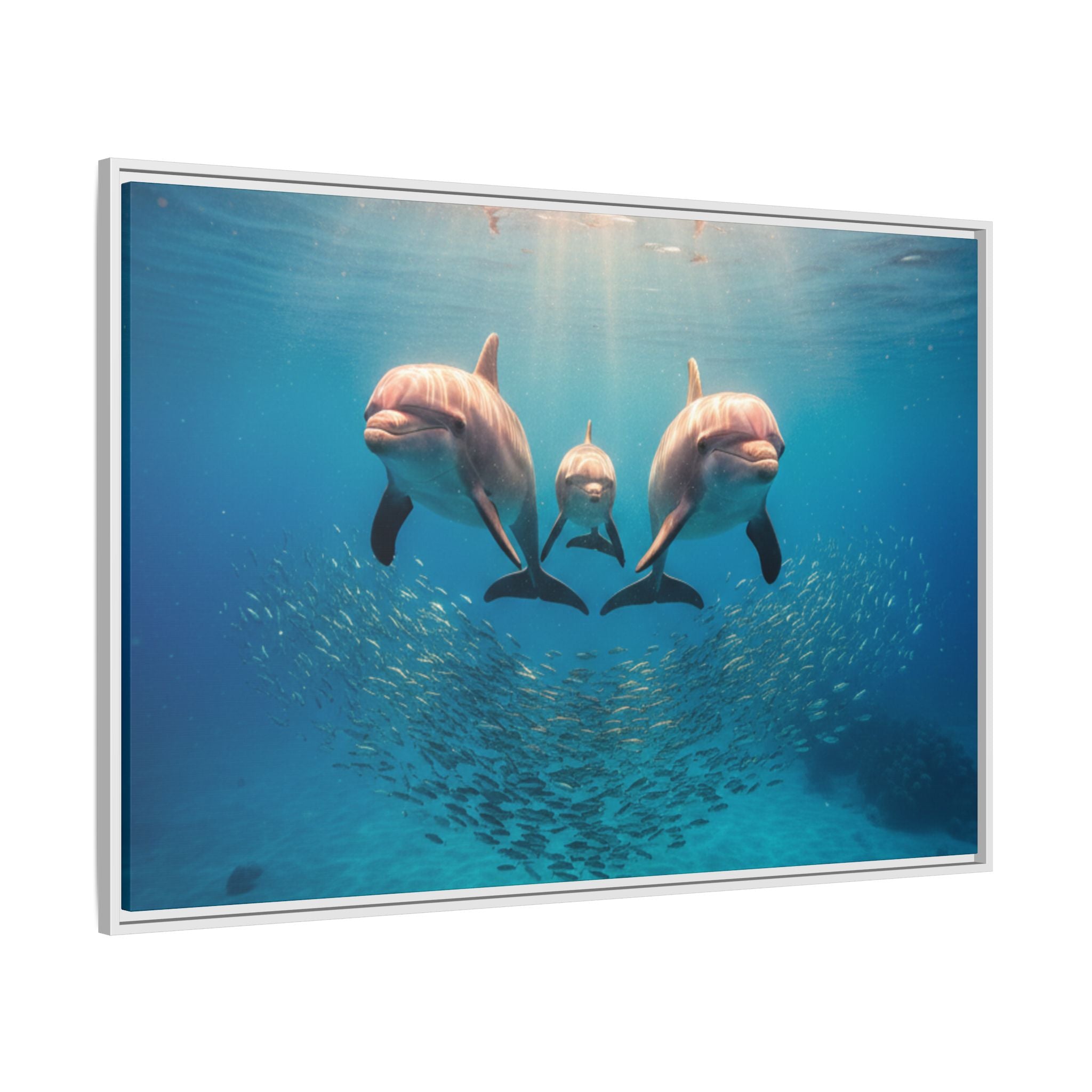 Framed Dolphin Canvas Print — Matte Ocean Wall Art