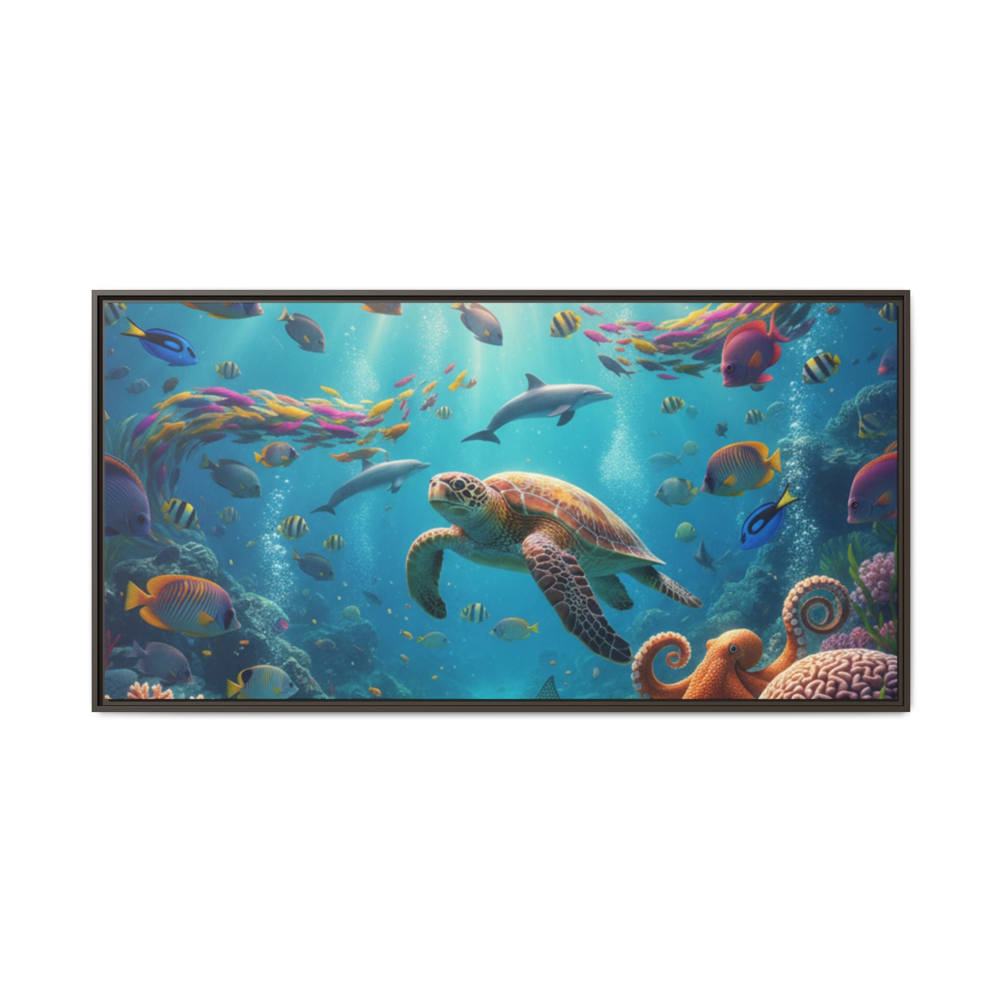 Framed Ocean Life Canvas — Colorful Sea Turtle Wall Art