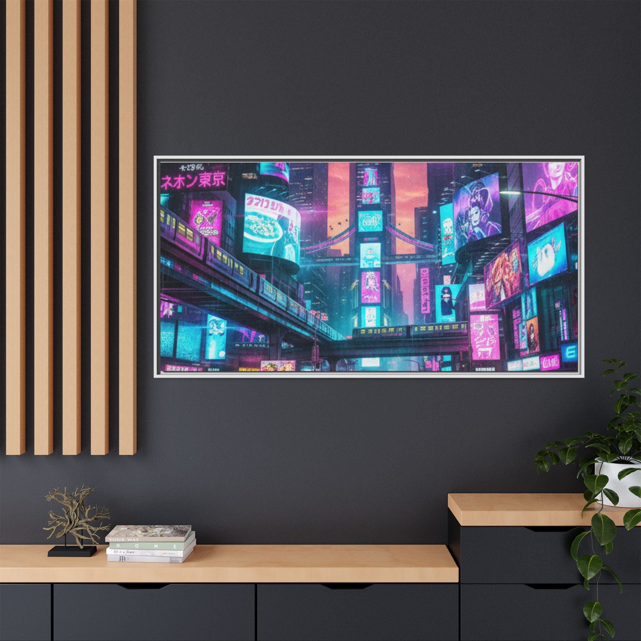 Bright Future Cityscape Vibrant Wall Art  — Framed Cyberpunk Wall Art