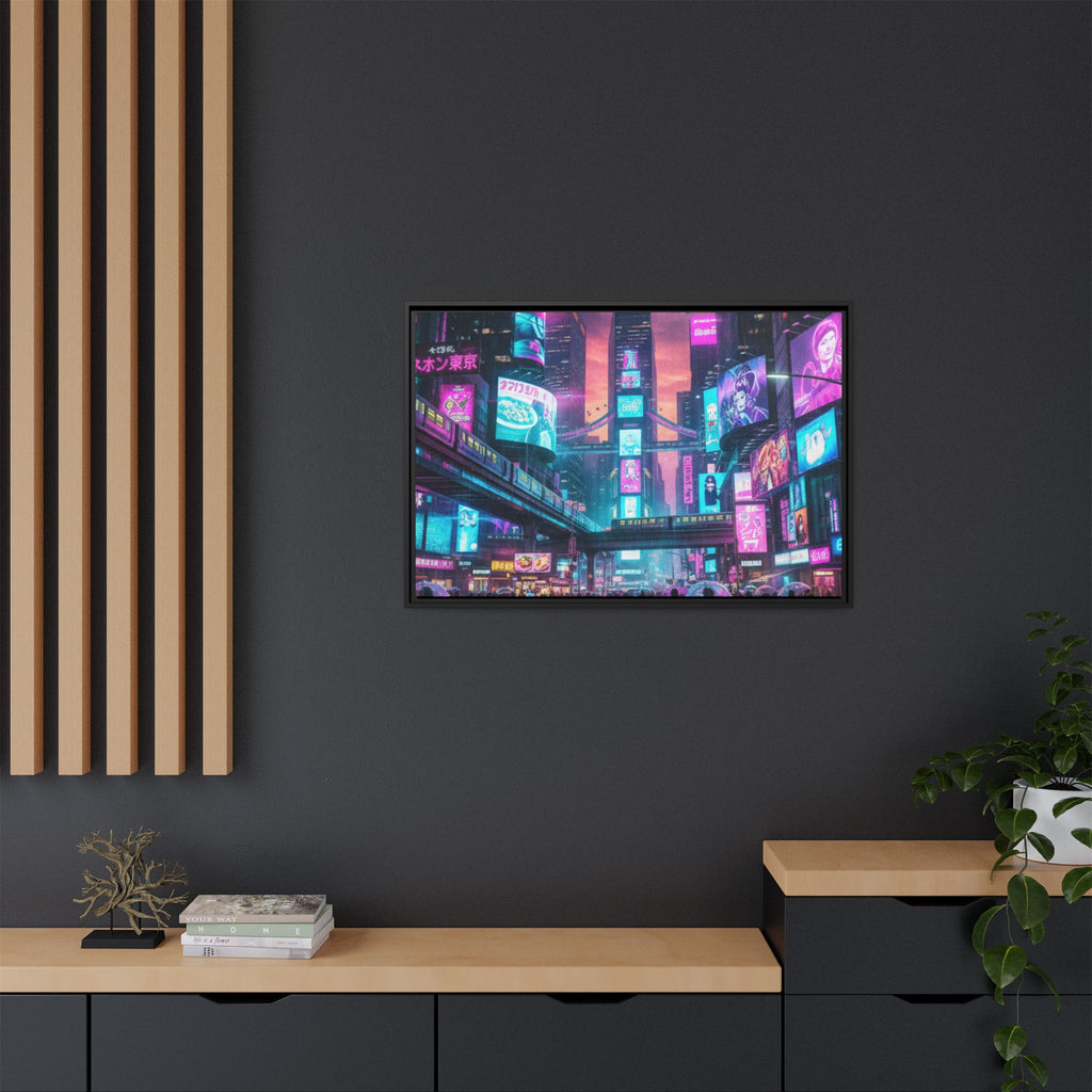 Bright Future Cityscape Vibrant Wall Art  — Framed Cyberpunk Wall Art