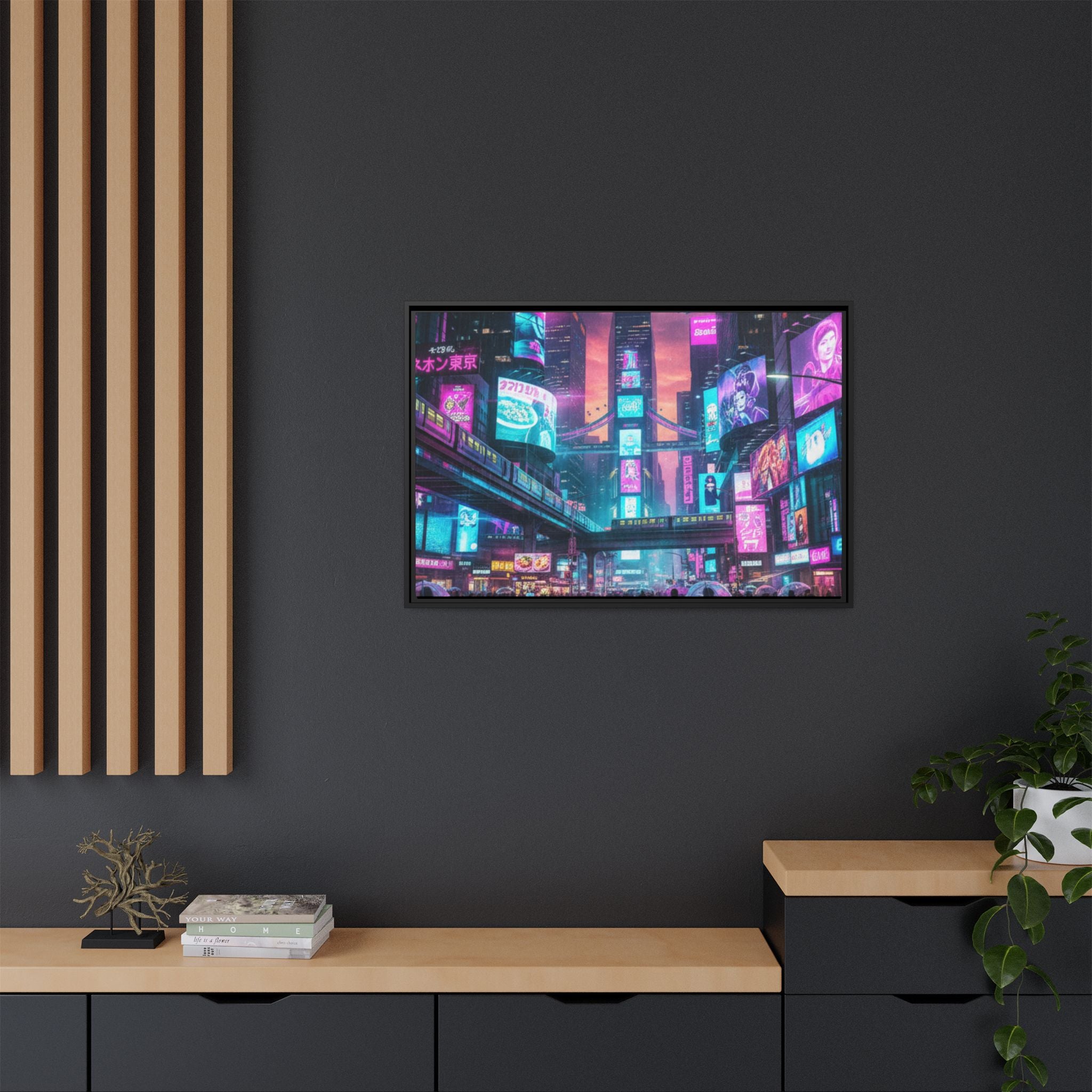 Bright Future Cityscape Vibrant Wall Art  — Framed Cyberpunk Wall Art