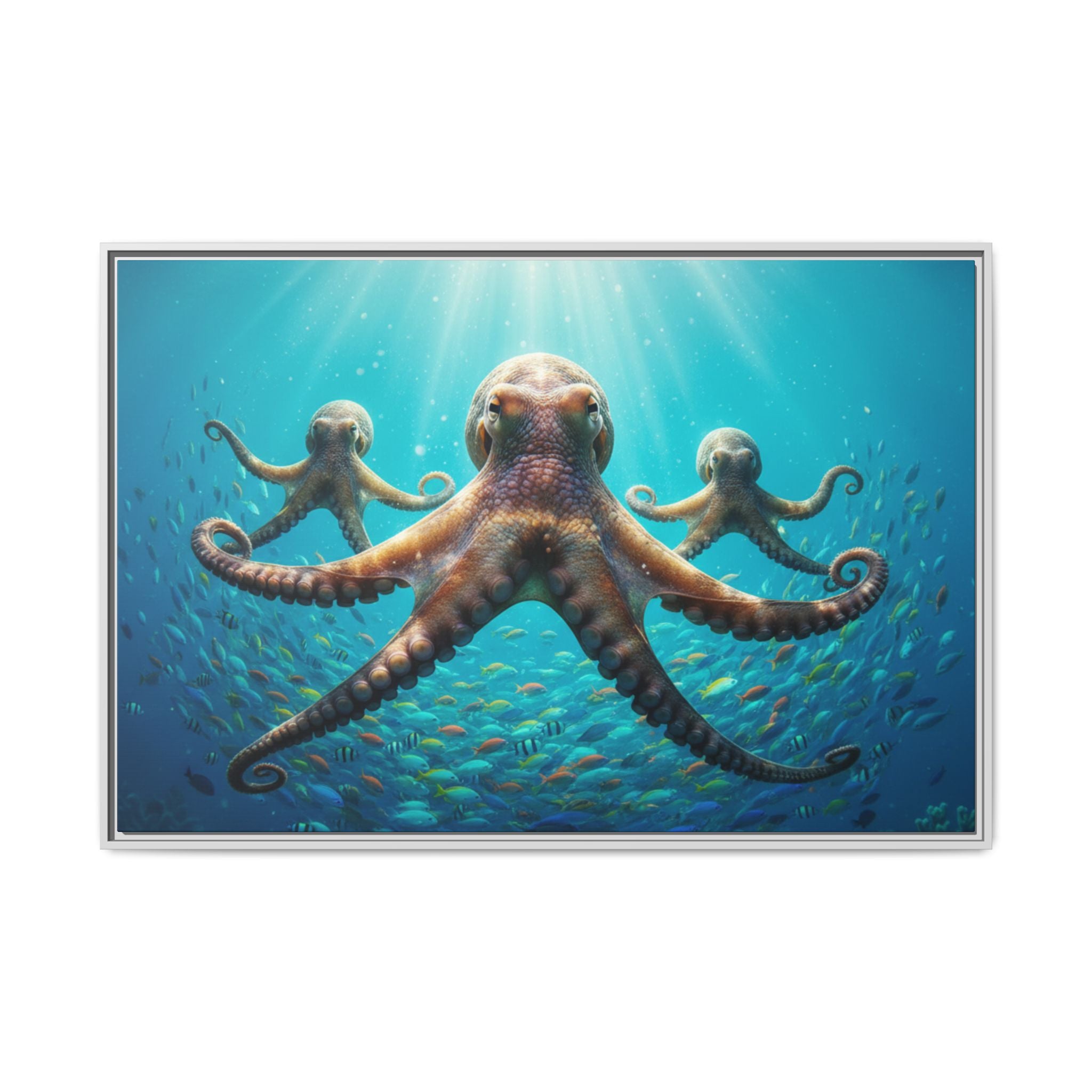 Framed Octopus Art Print — Vibrant Underwater Canvas Wall Decor