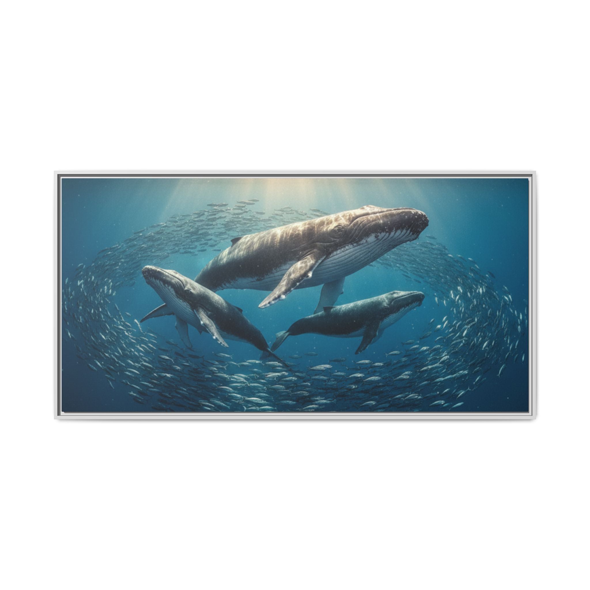 Stunning Whale Family Canvas Wall Art - Framed