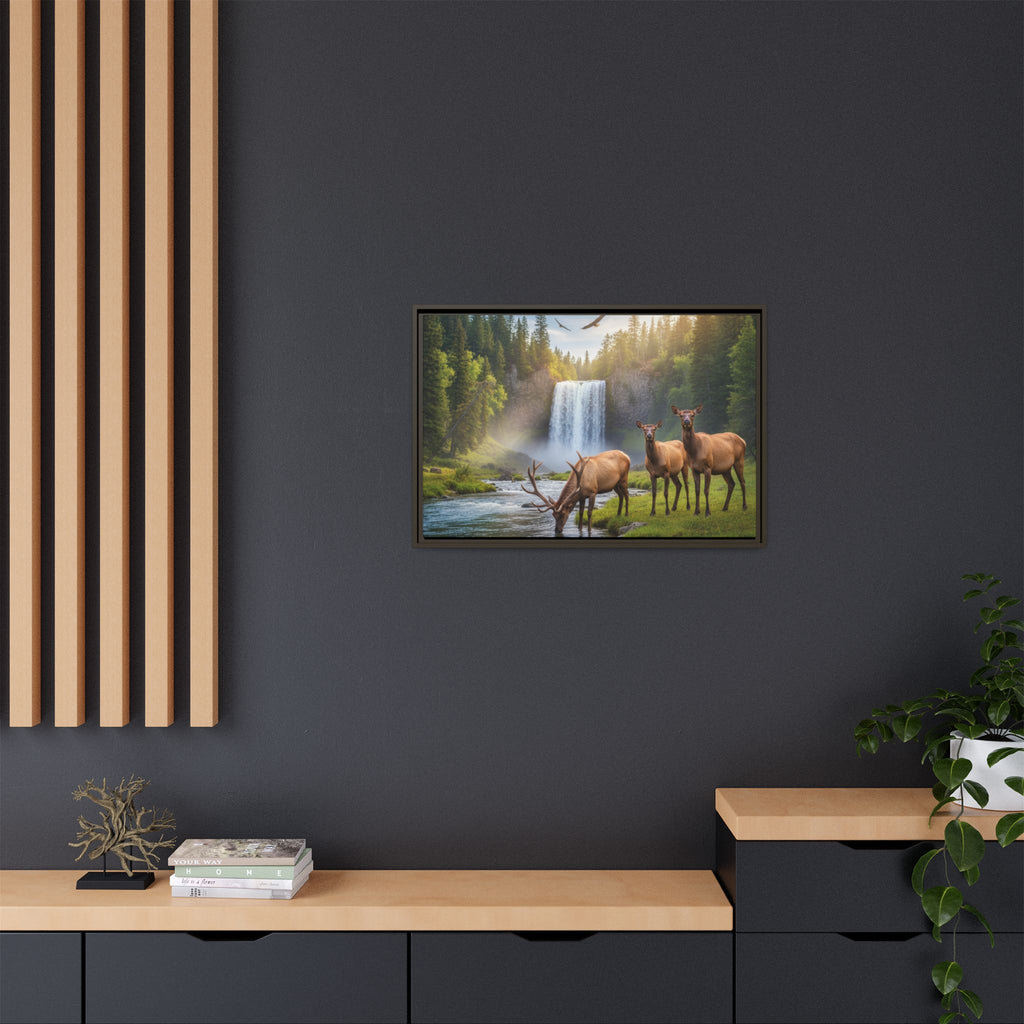 Waterfall Elk Forest Landscape Wall Art