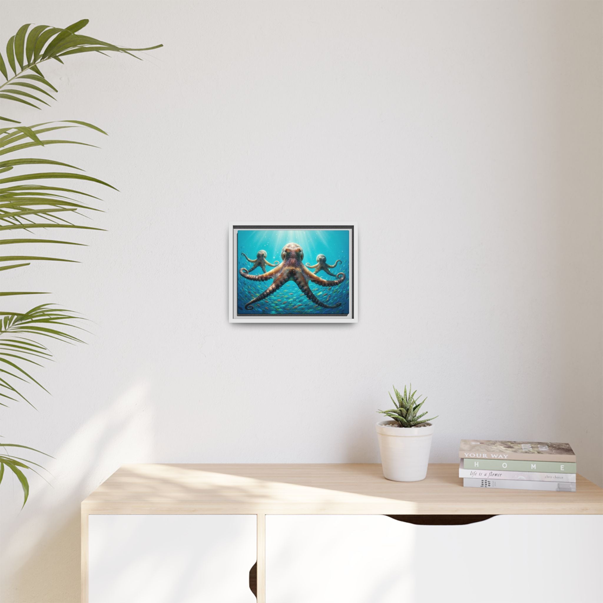 Framed Octopus Art Print — Vibrant Underwater Canvas Wall Decor