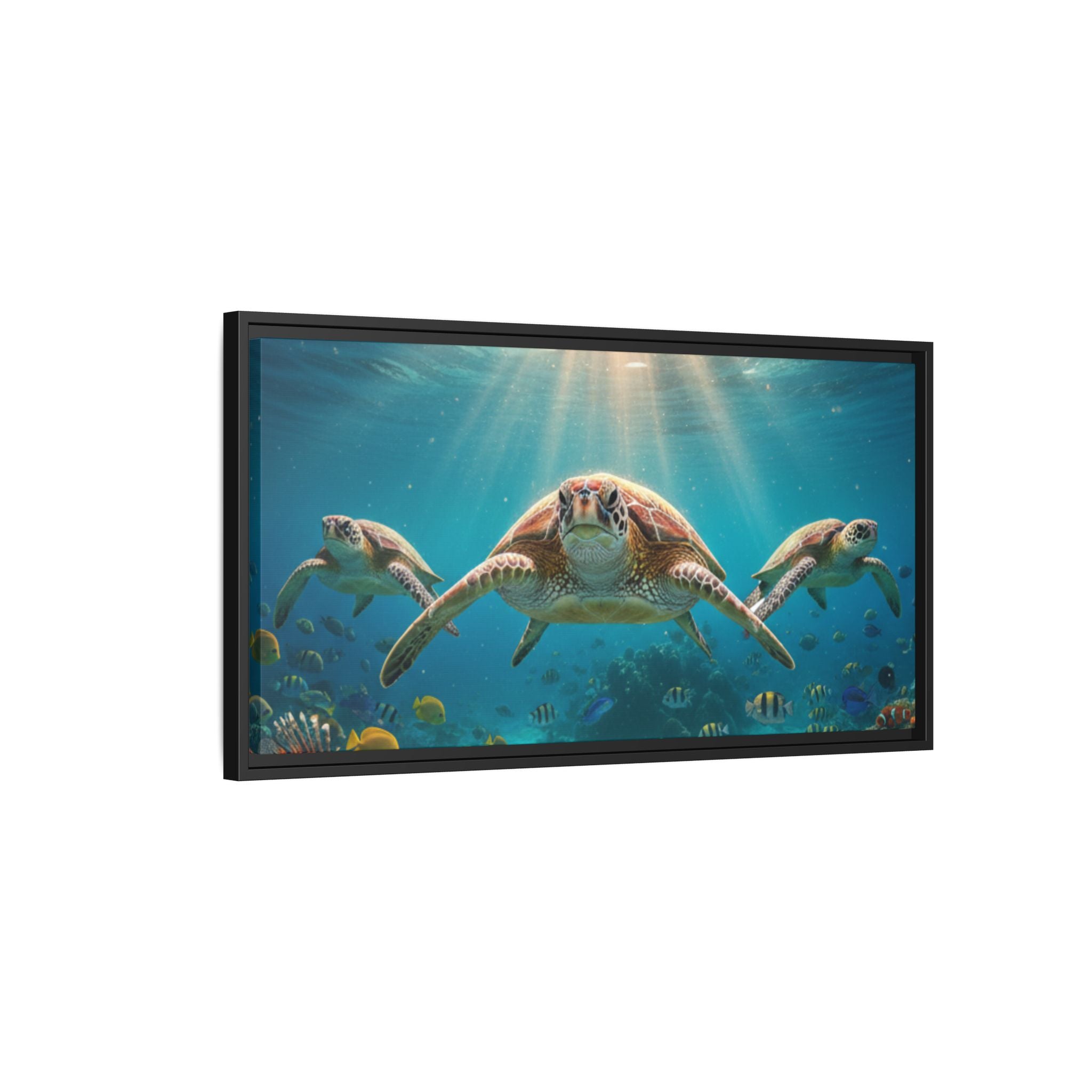 Sea Turtle Ocean Art — Framed Matte Canvas Wall Art