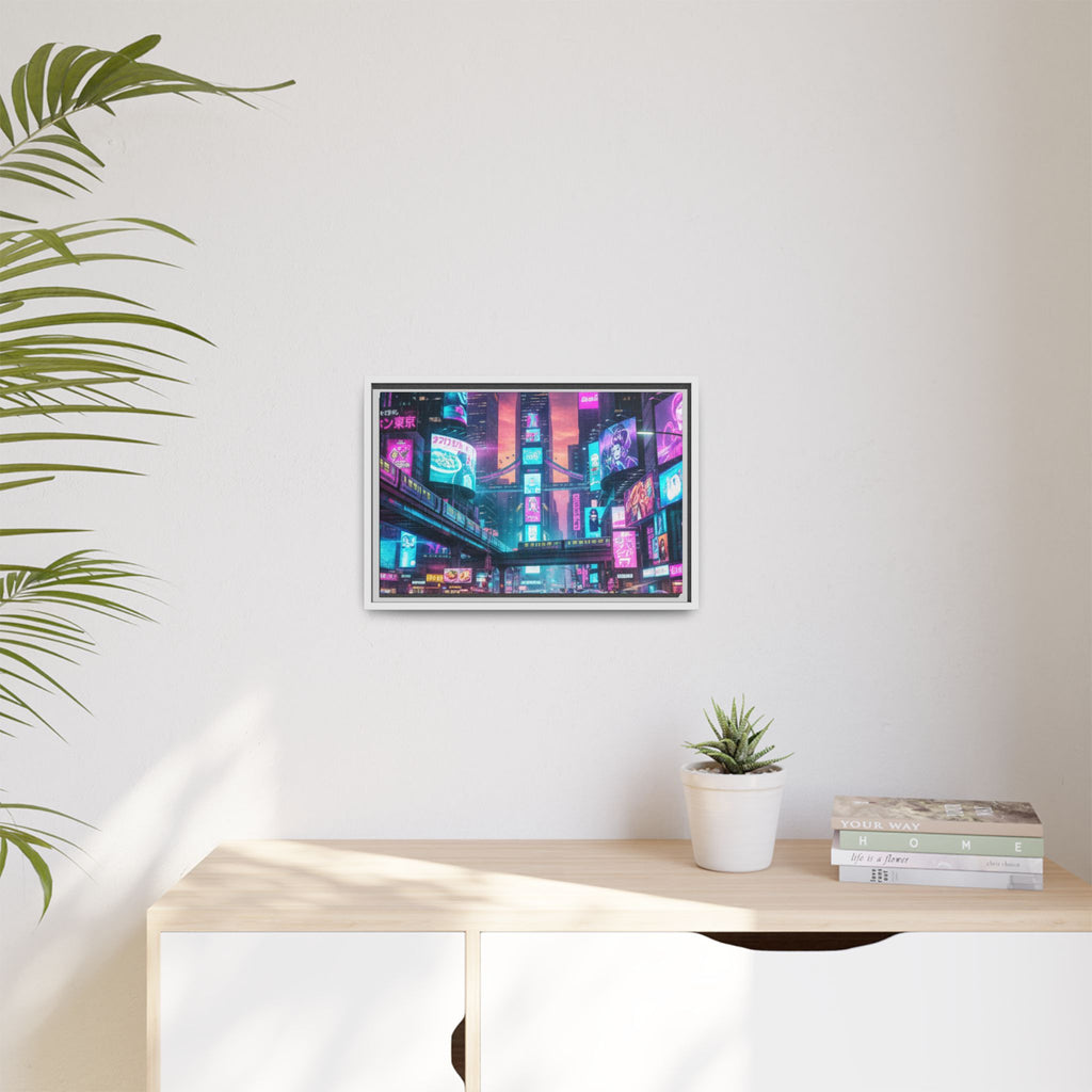 Bright Future Cityscape Vibrant Wall Art  — Framed Cyberpunk Wall Art