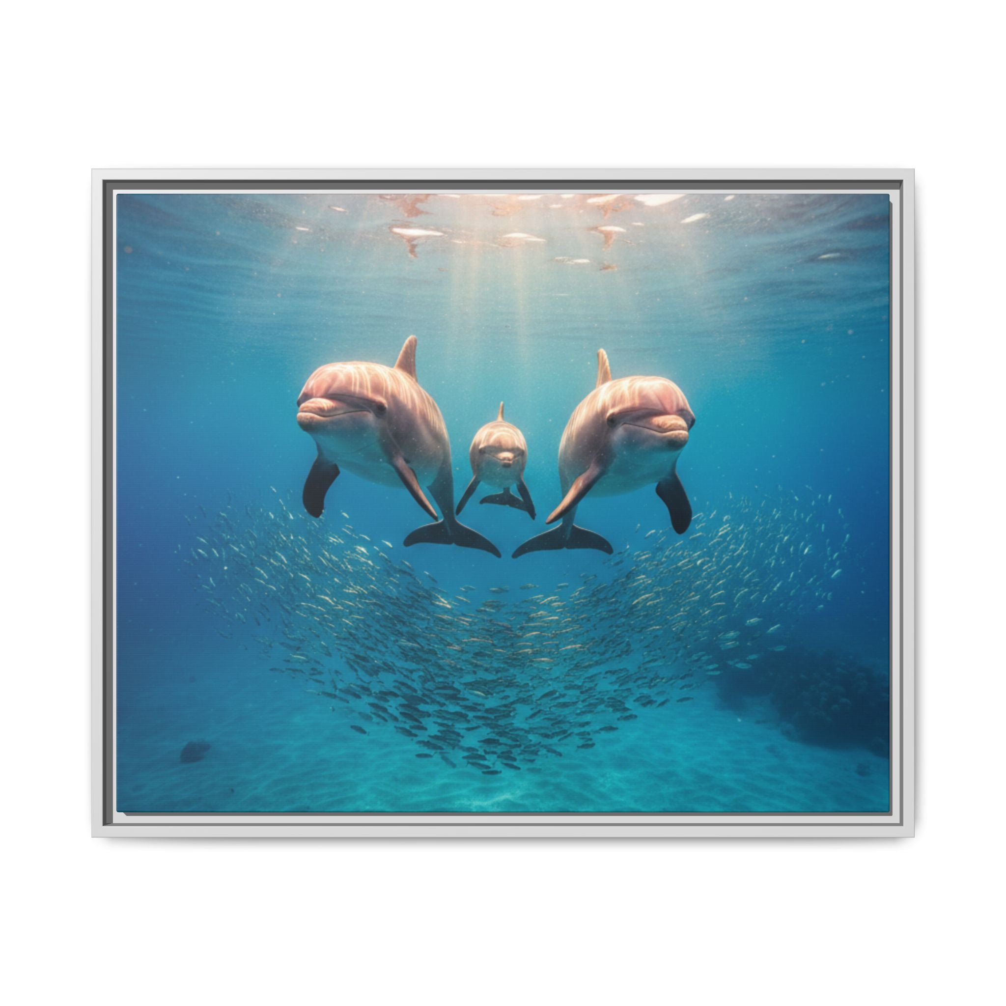 Framed Dolphin Canvas Print — Matte Ocean Wall Art