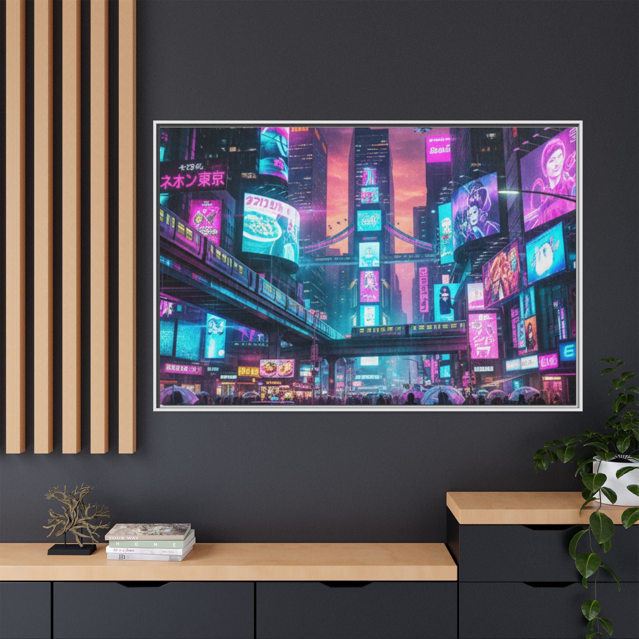 Bright Future Cityscape Vibrant Wall Art  — Framed Cyberpunk Wall Art