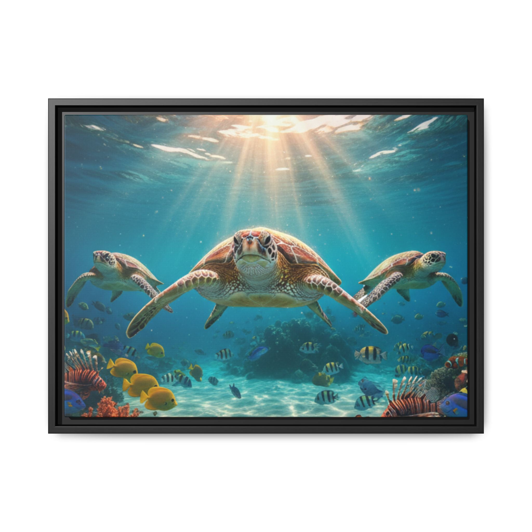 Sea Turtle Ocean Art — Framed Matte Canvas Wall Art