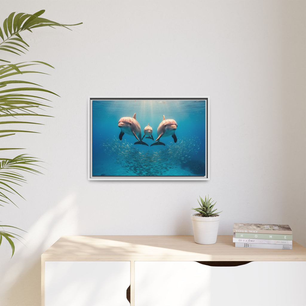 Framed Dolphin Canvas Print — Matte Ocean Wall Art