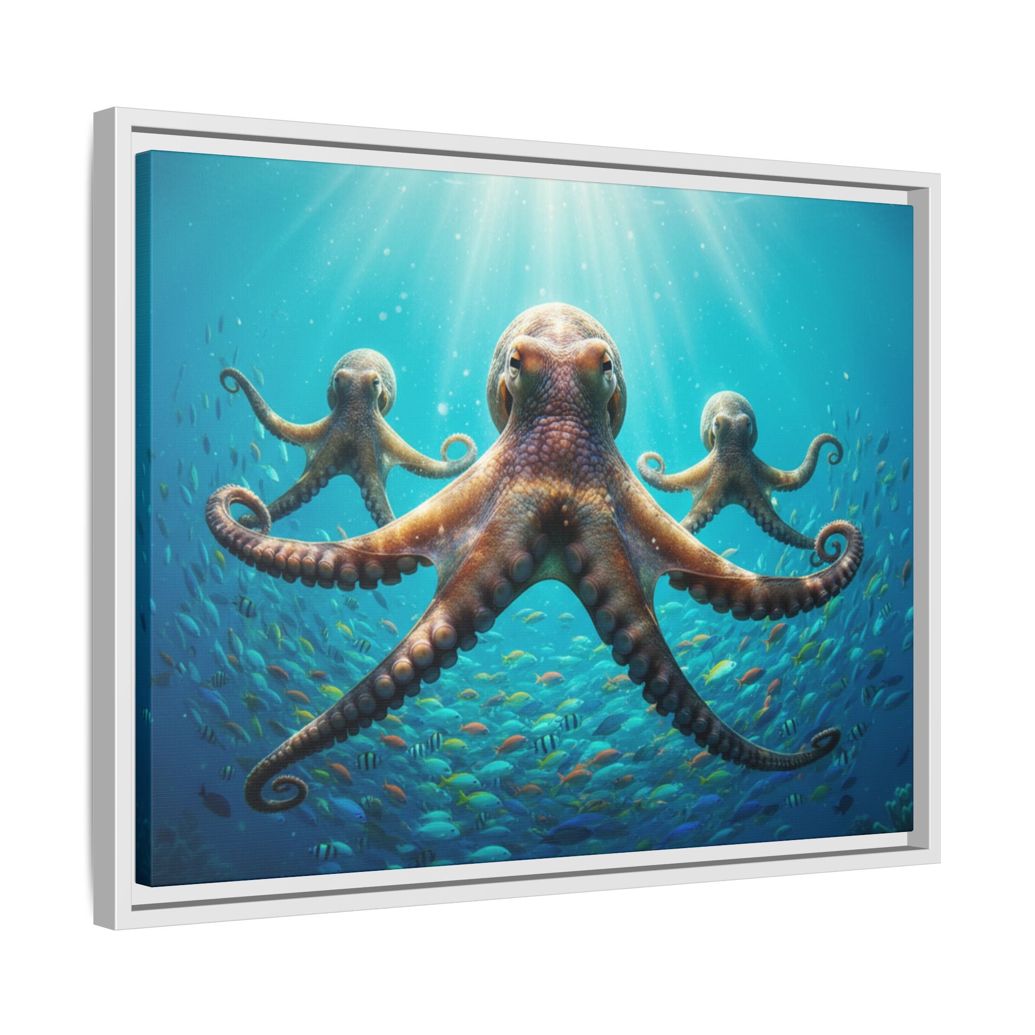 Framed Octopus Art Print — Vibrant Underwater Canvas Wall Decor
