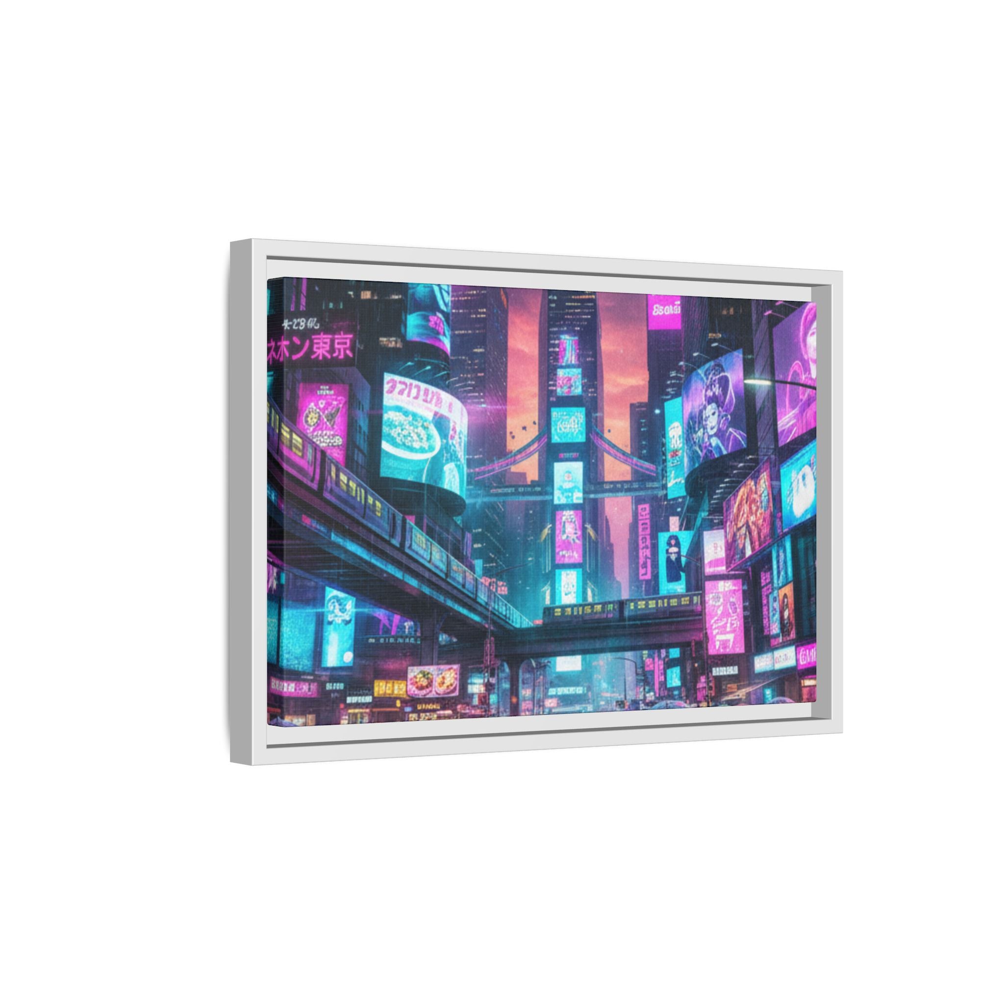 Bright Future Cityscape Vibrant Wall Art  — Framed Cyberpunk Wall Art
