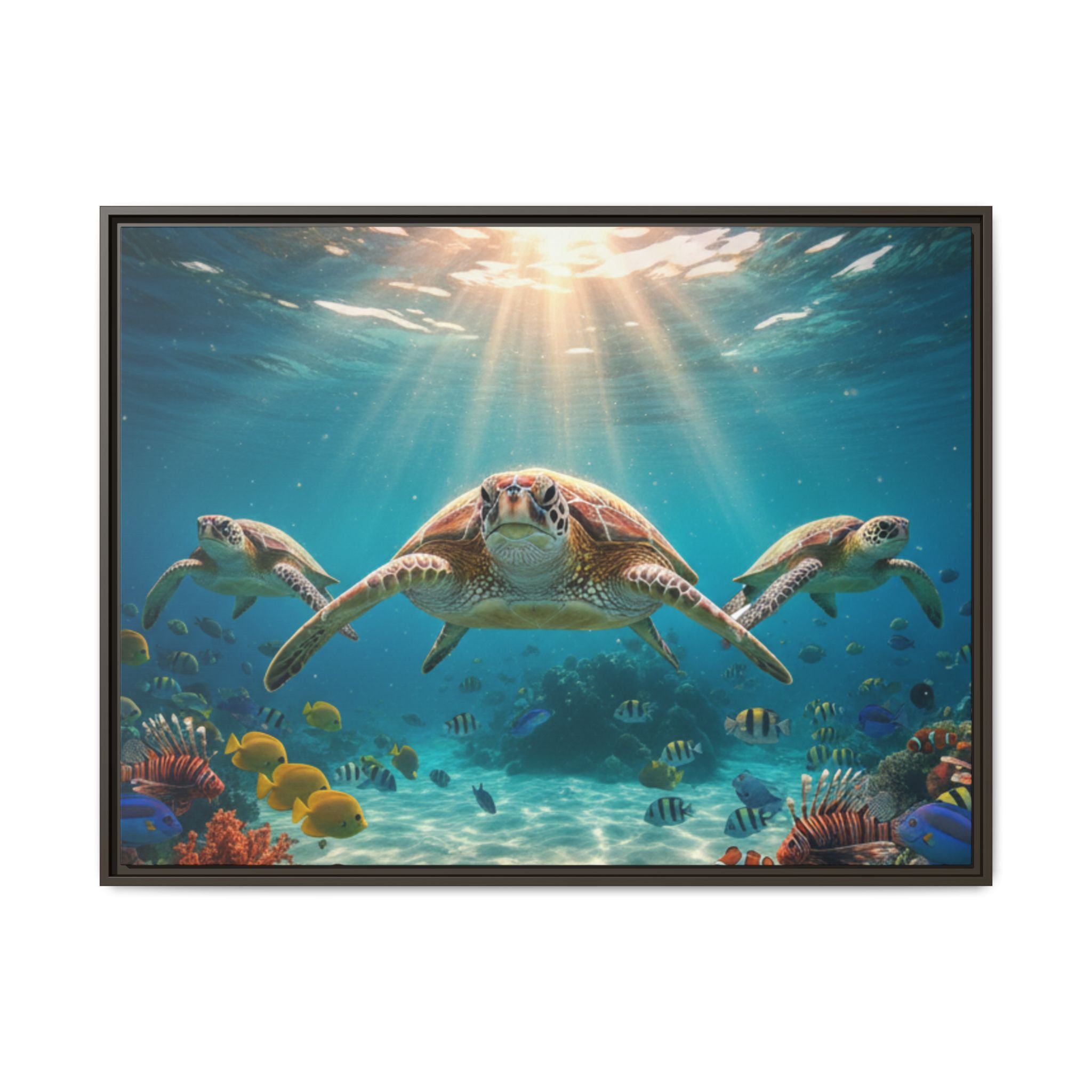Sea Turtle Ocean Art — Framed Matte Canvas Wall Art