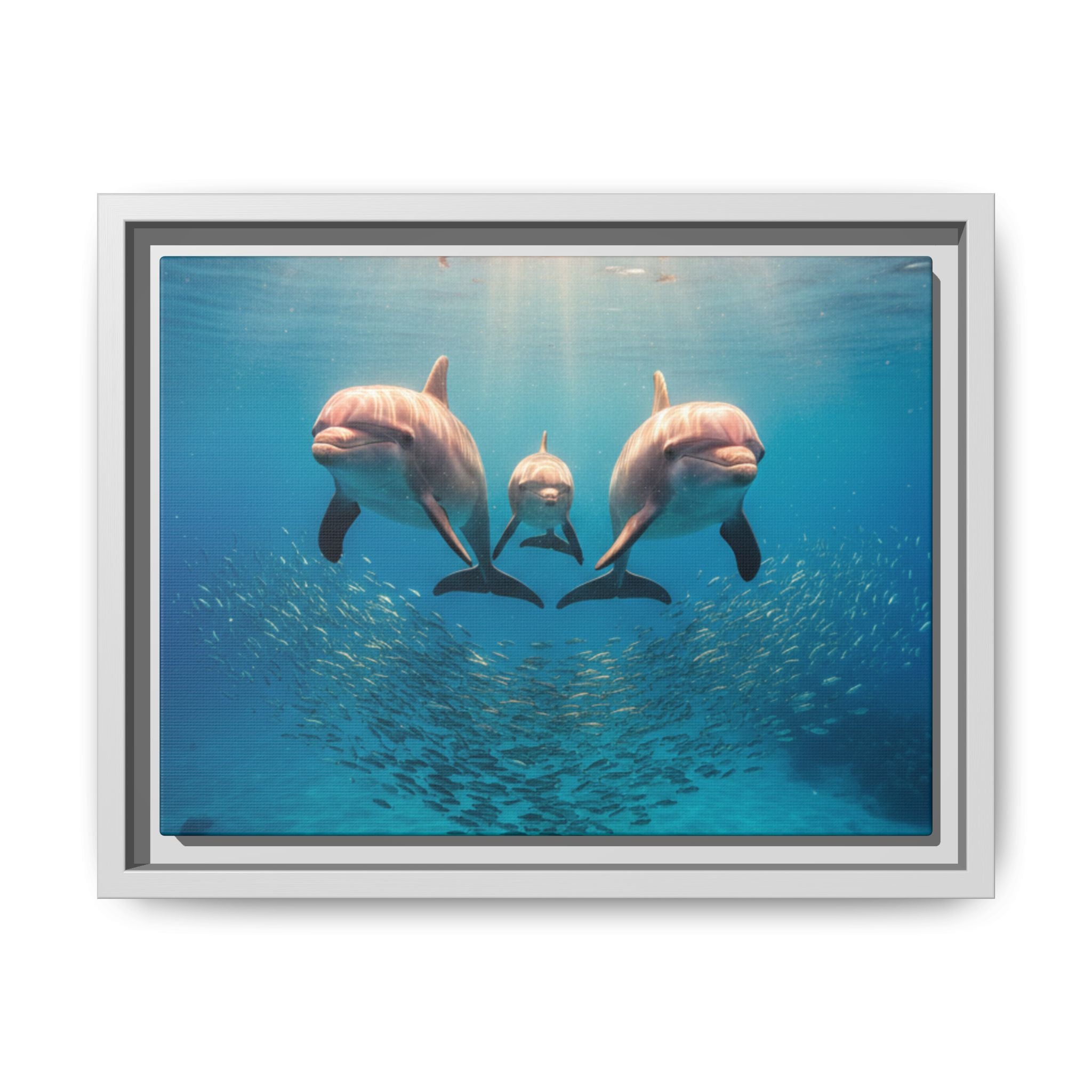Framed Dolphin Canvas Print — Matte Ocean Wall Art