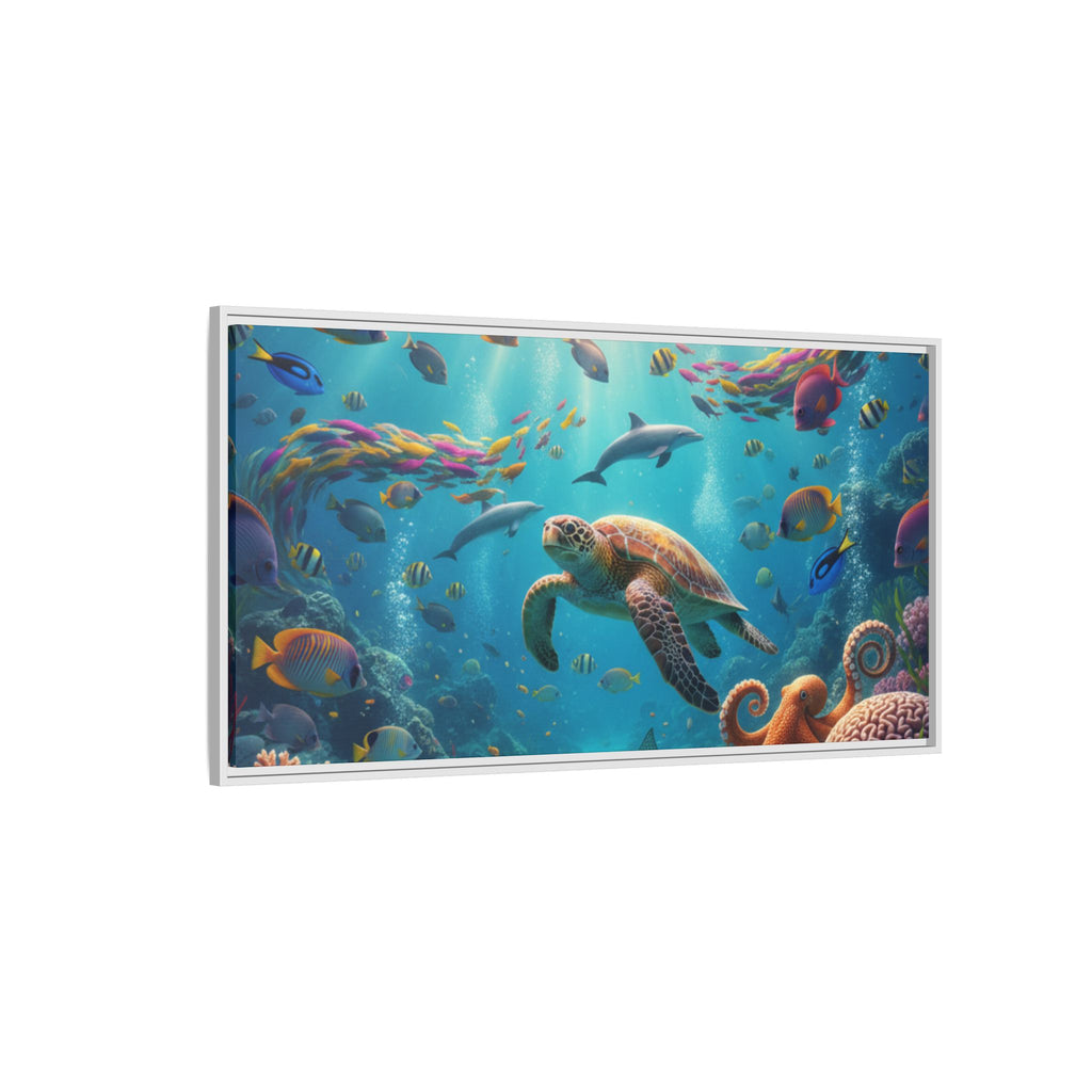Framed Ocean Life Canvas — Colorful Sea Turtle Wall Art