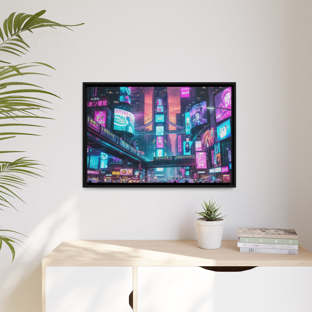 Bright Future Cityscape Vibrant Wall Art  — Framed Cyberpunk Wall Art
