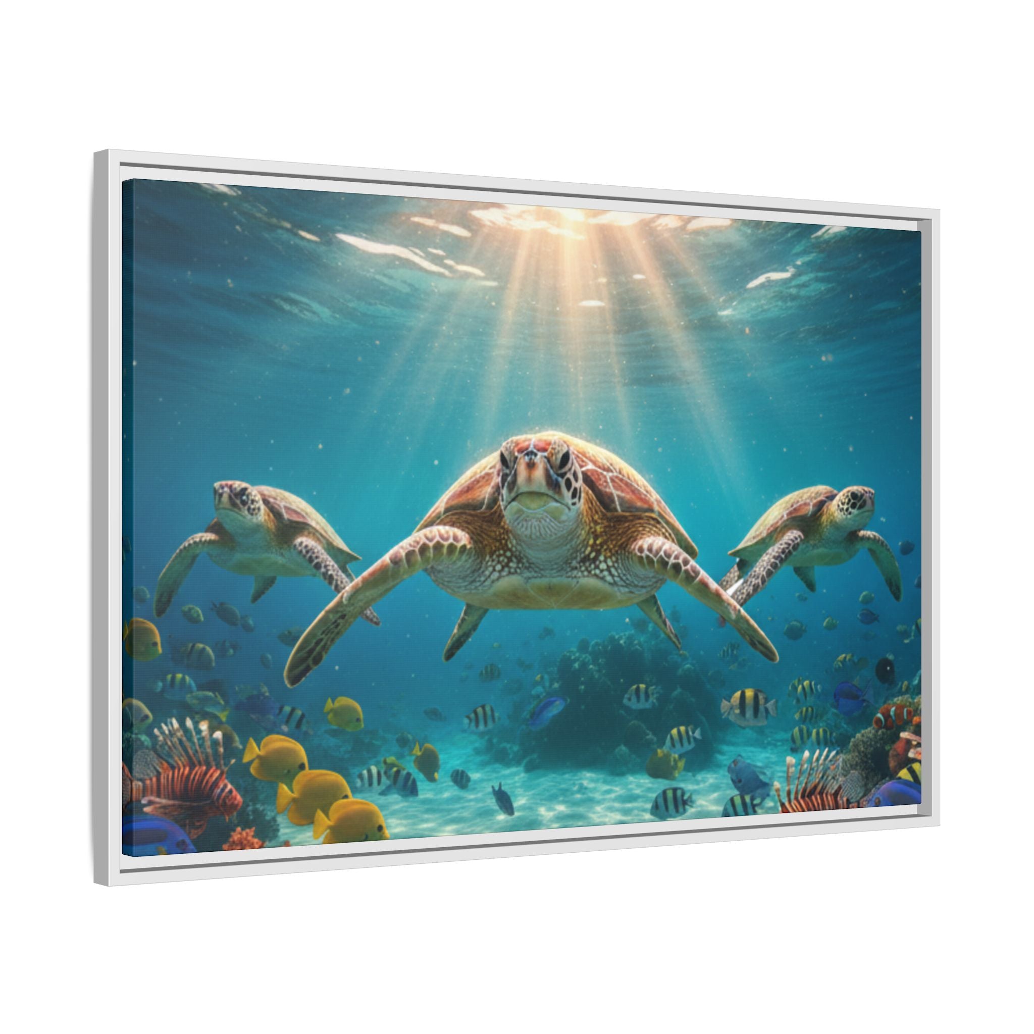 Sea Turtle Ocean Art — Framed Matte Canvas Wall Art