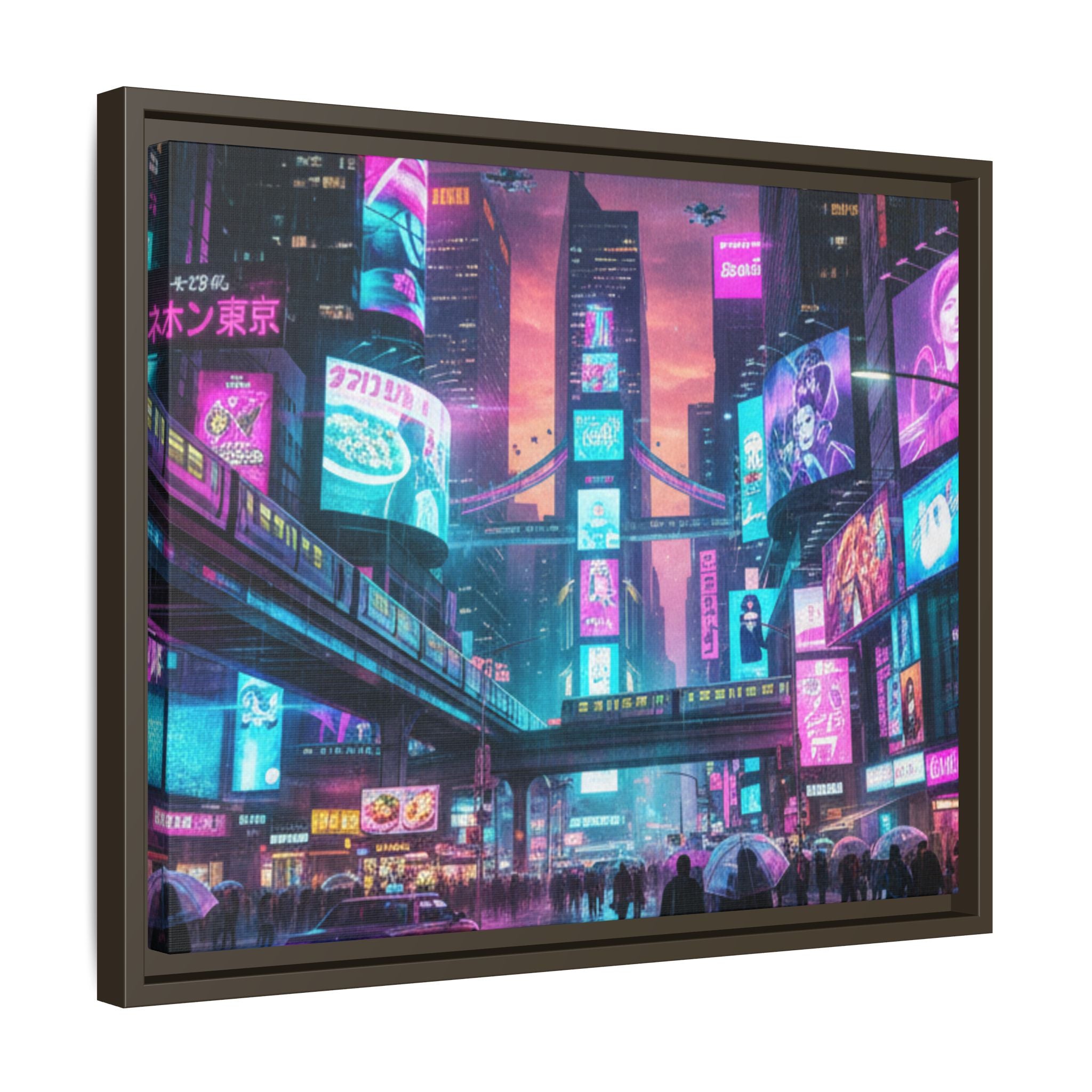 Bright Future Cityscape Vibrant Wall Art  — Framed Cyberpunk Wall Art