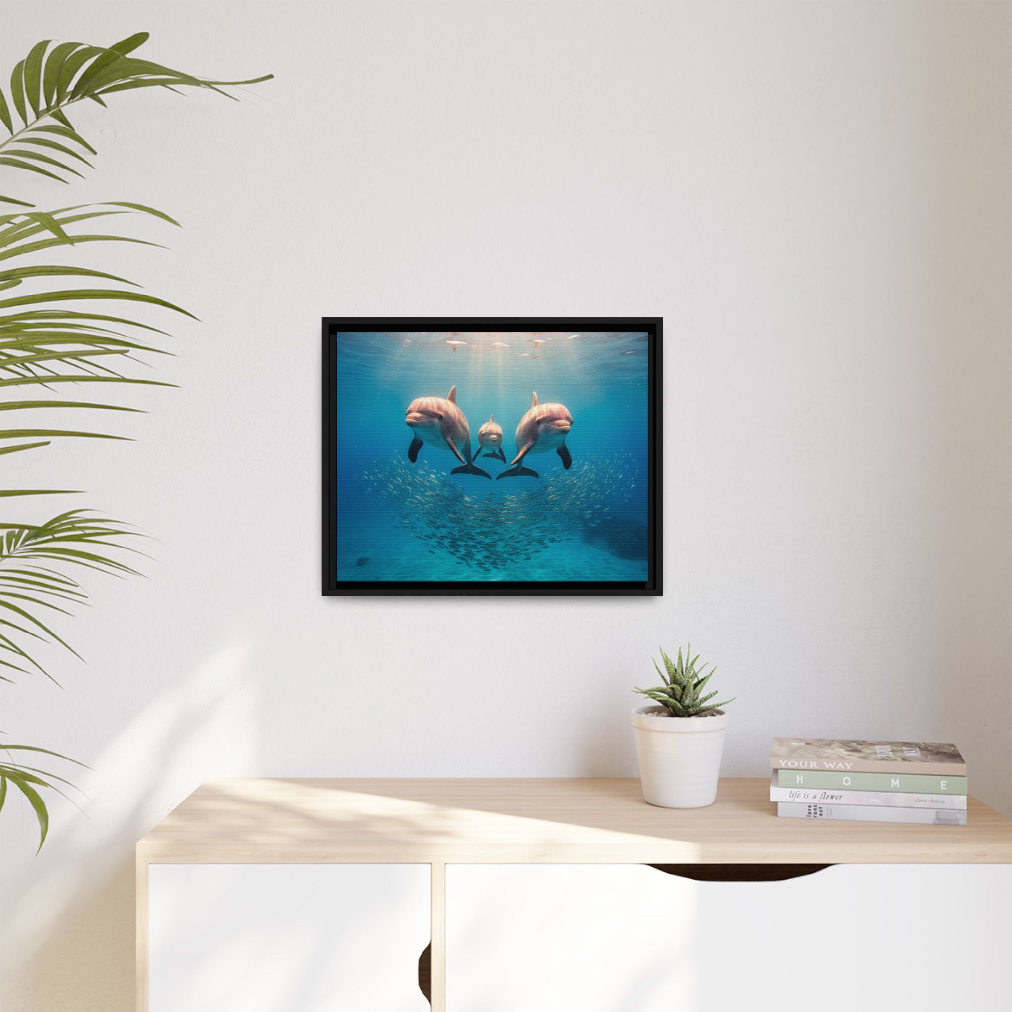 Framed Dolphin Canvas Print — Matte Ocean Wall Art