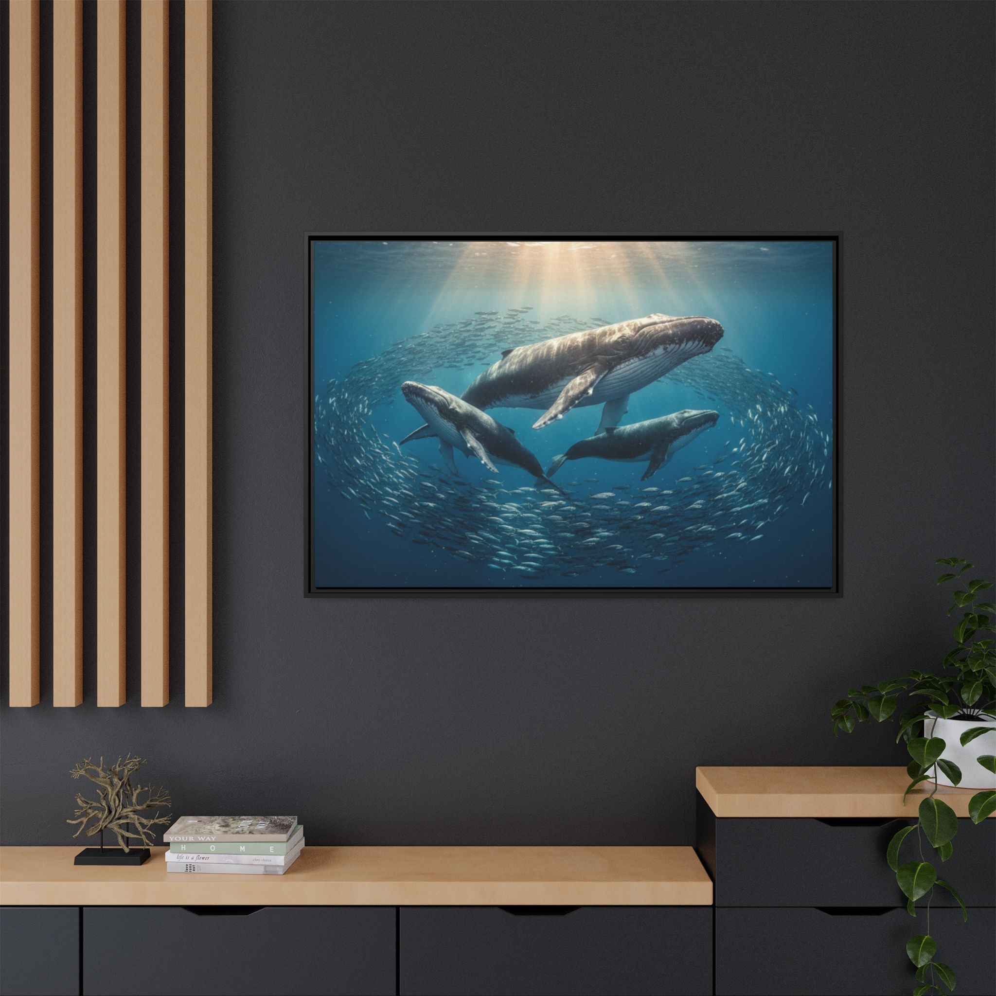 Stunning Whale Family Canvas Wall Art - Framed
