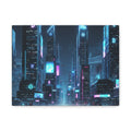 Cyberpunk Crypto Cityscape Canvas Print — Futuristic Neon Skyline Wall Art