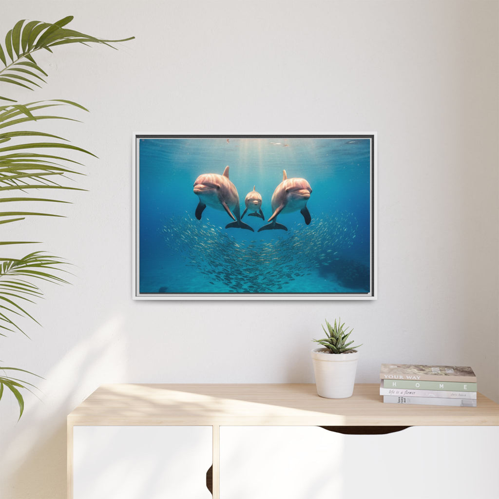 Framed Dolphin Canvas Print — Matte Ocean Wall Art