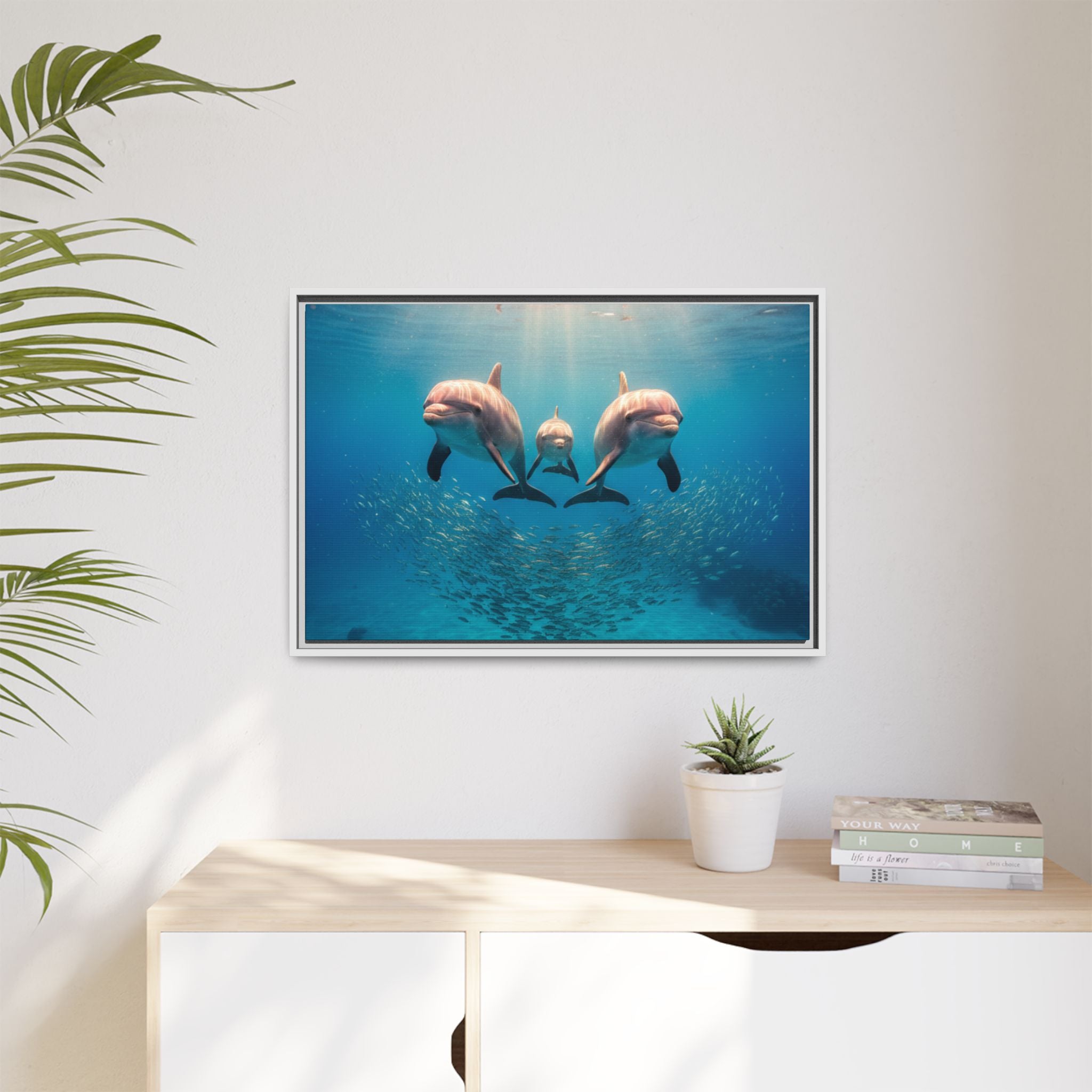 Framed Dolphin Canvas Print — Matte Ocean Wall Art