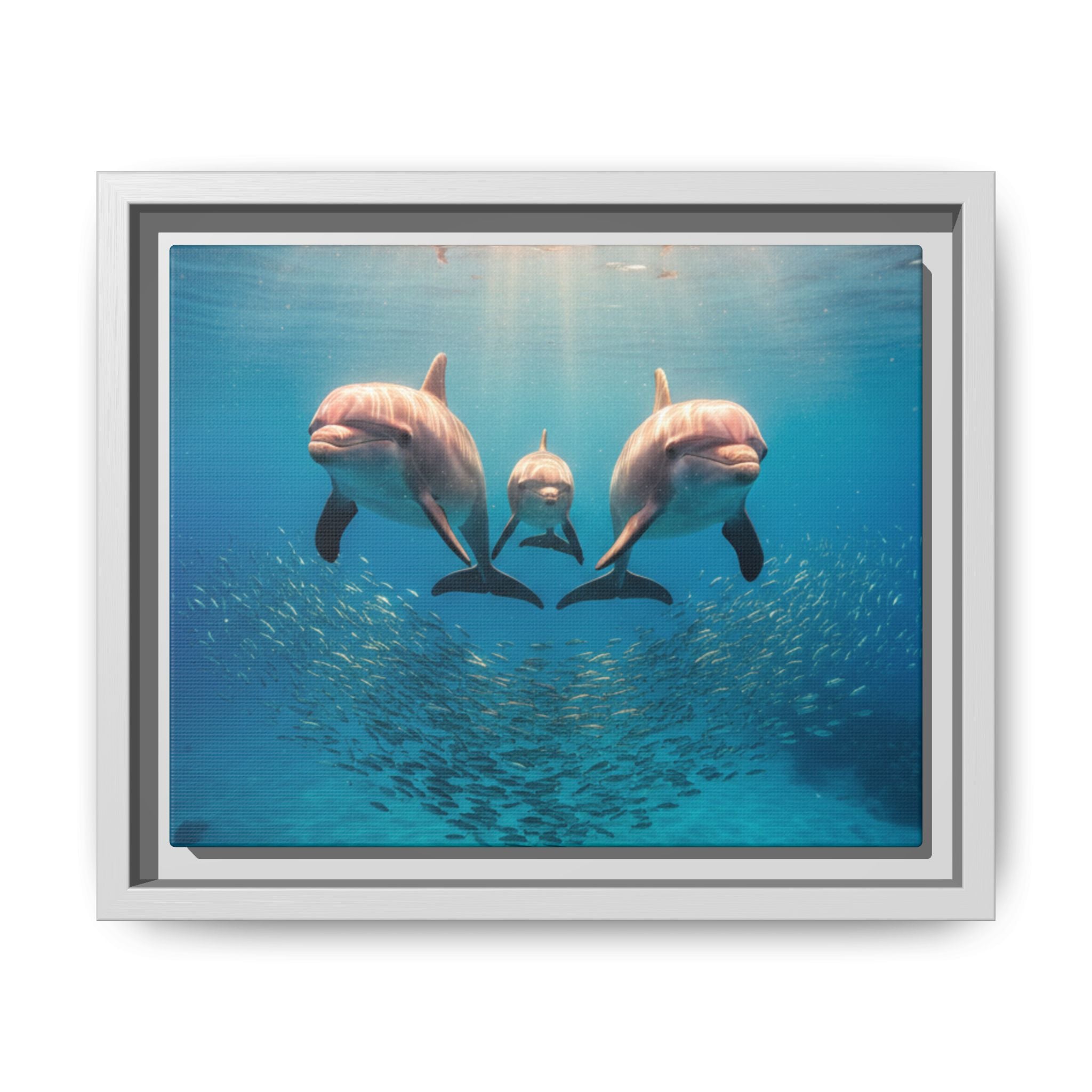 Framed Dolphin Canvas Print — Matte Ocean Wall Art