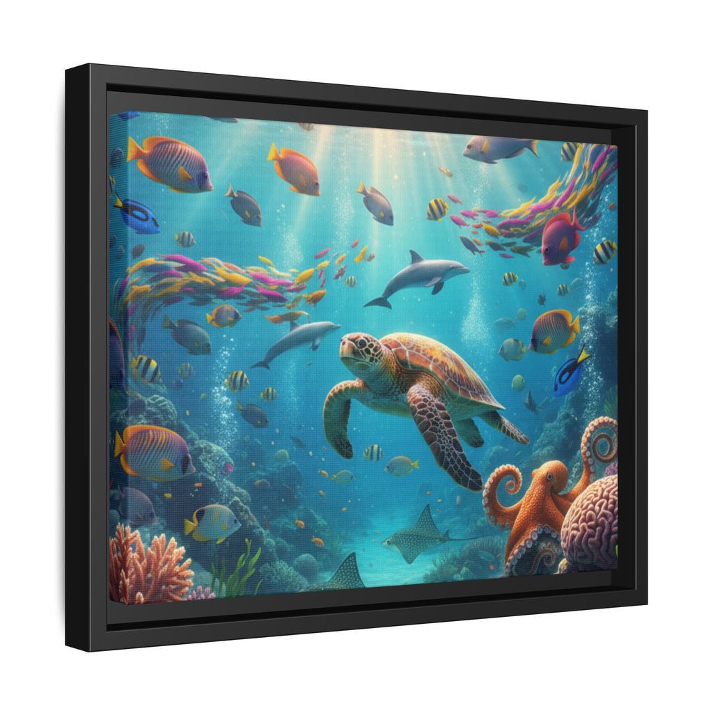 Framed Ocean Life Canvas — Colorful Sea Turtle Wall Art