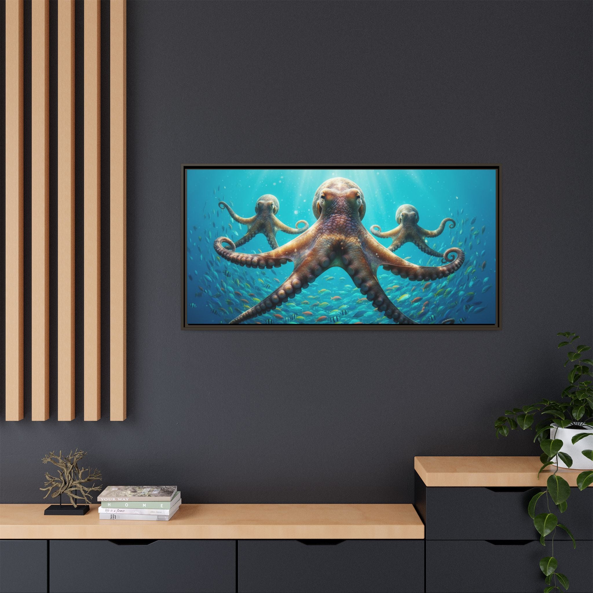 Framed Octopus Art Print — Vibrant Underwater Canvas Wall Decor