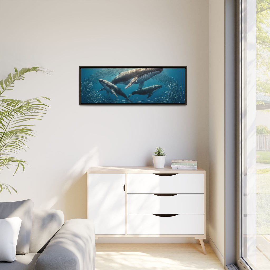 Stunning Whale Family Canvas Wall Art - Framed