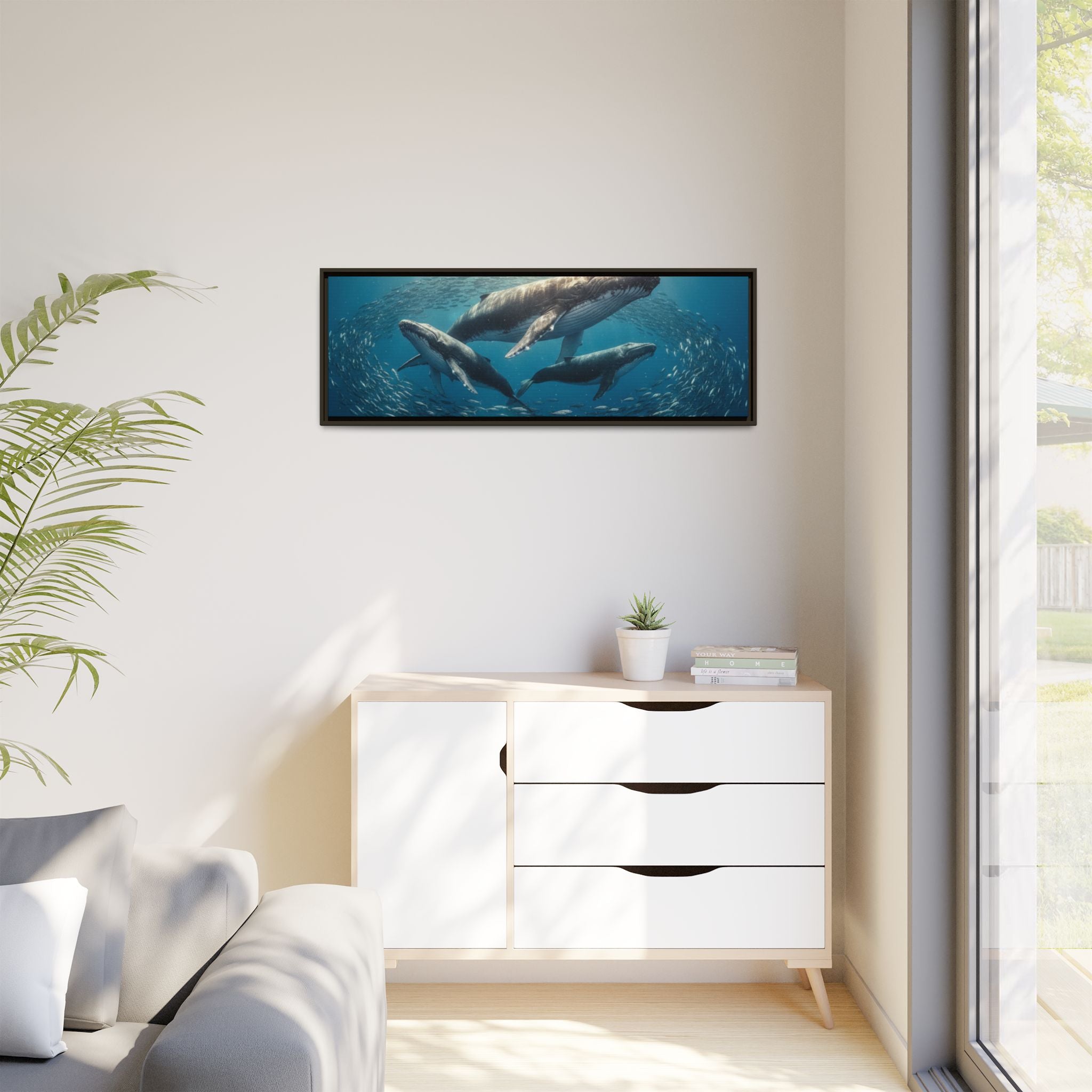 Stunning Whale Family Canvas Wall Art - Framed