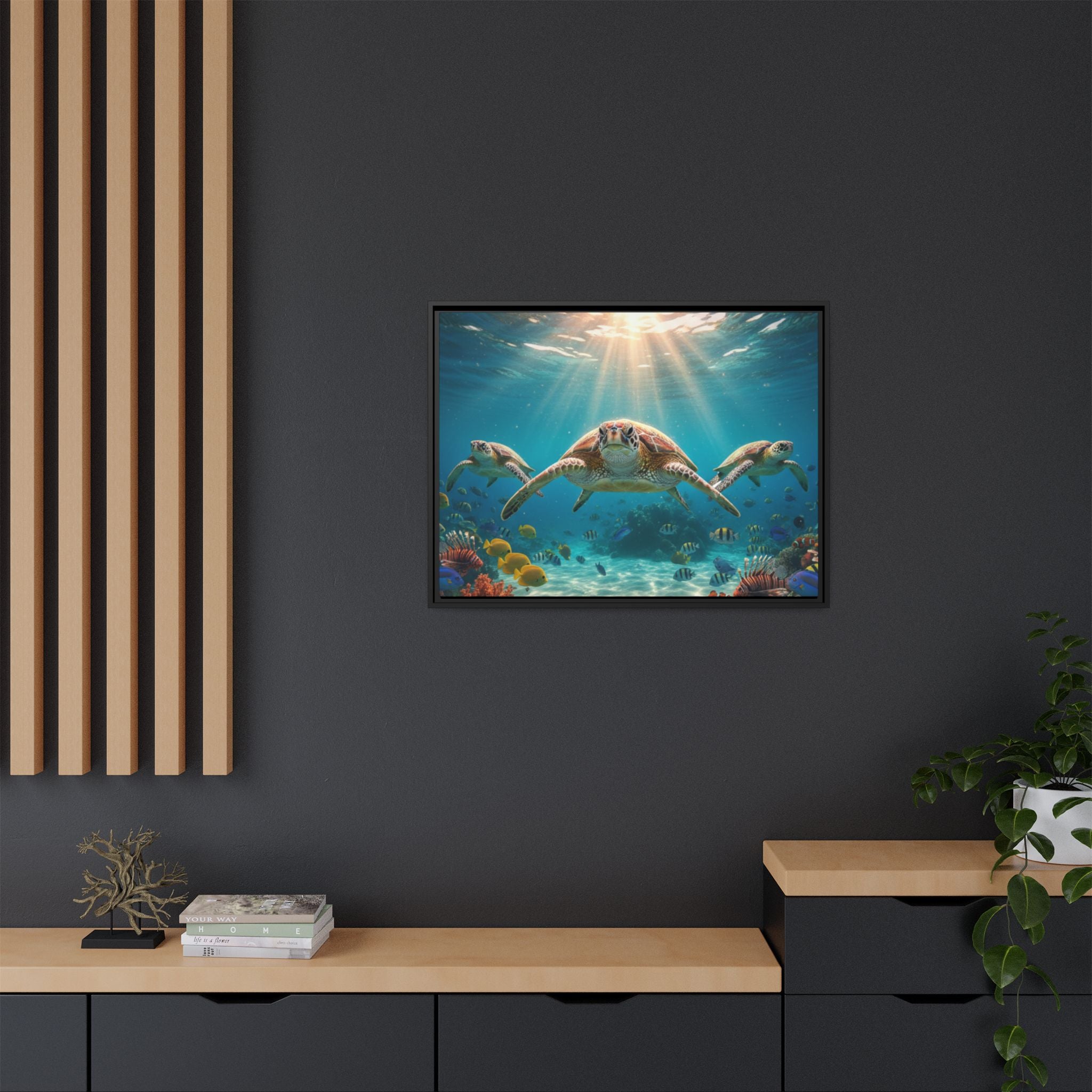 Sea Turtle Ocean Art — Framed Matte Canvas Wall Art