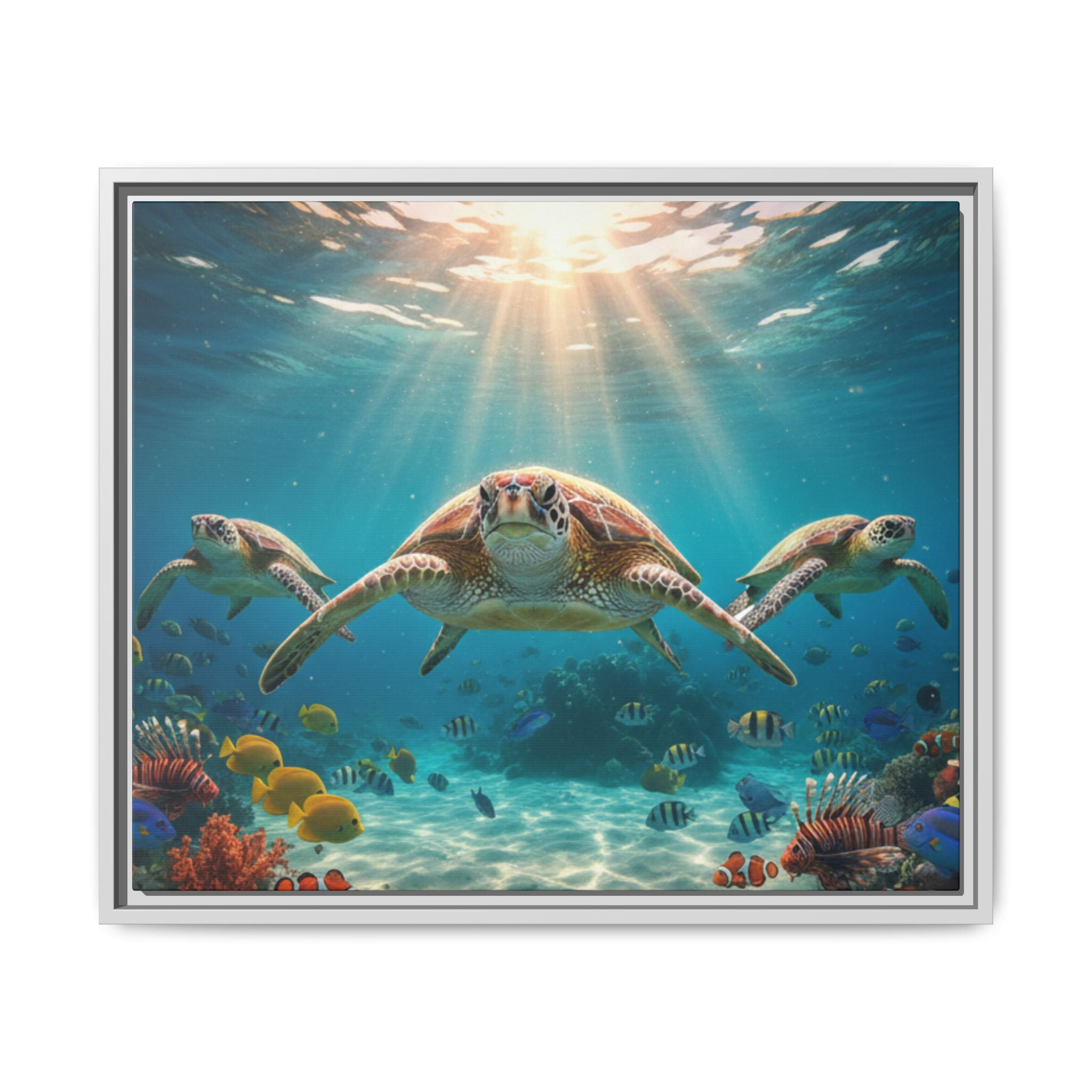 Sea Turtle Ocean Art — Framed Matte Canvas Wall Art
