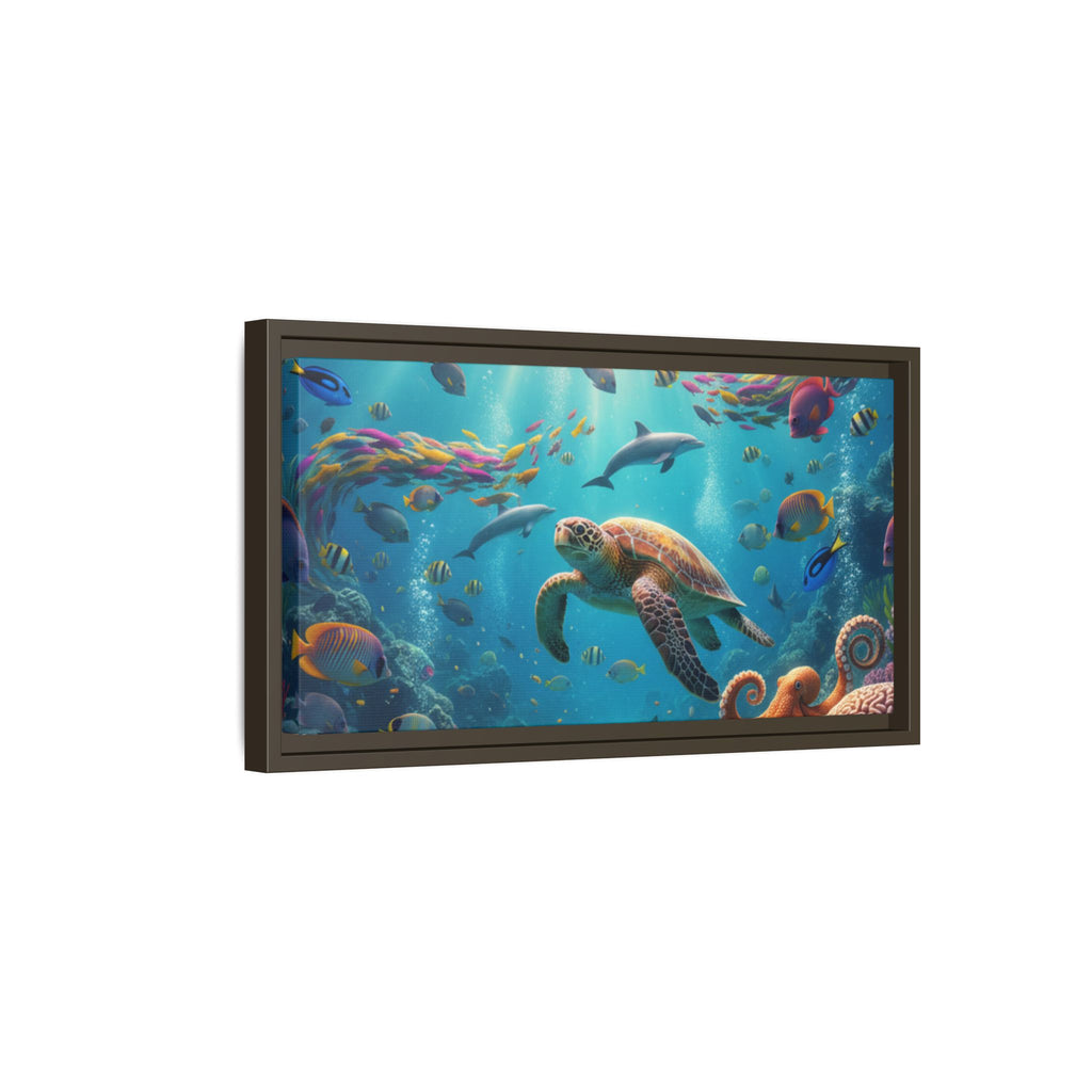 Framed Ocean Life Canvas — Colorful Sea Turtle Wall Art